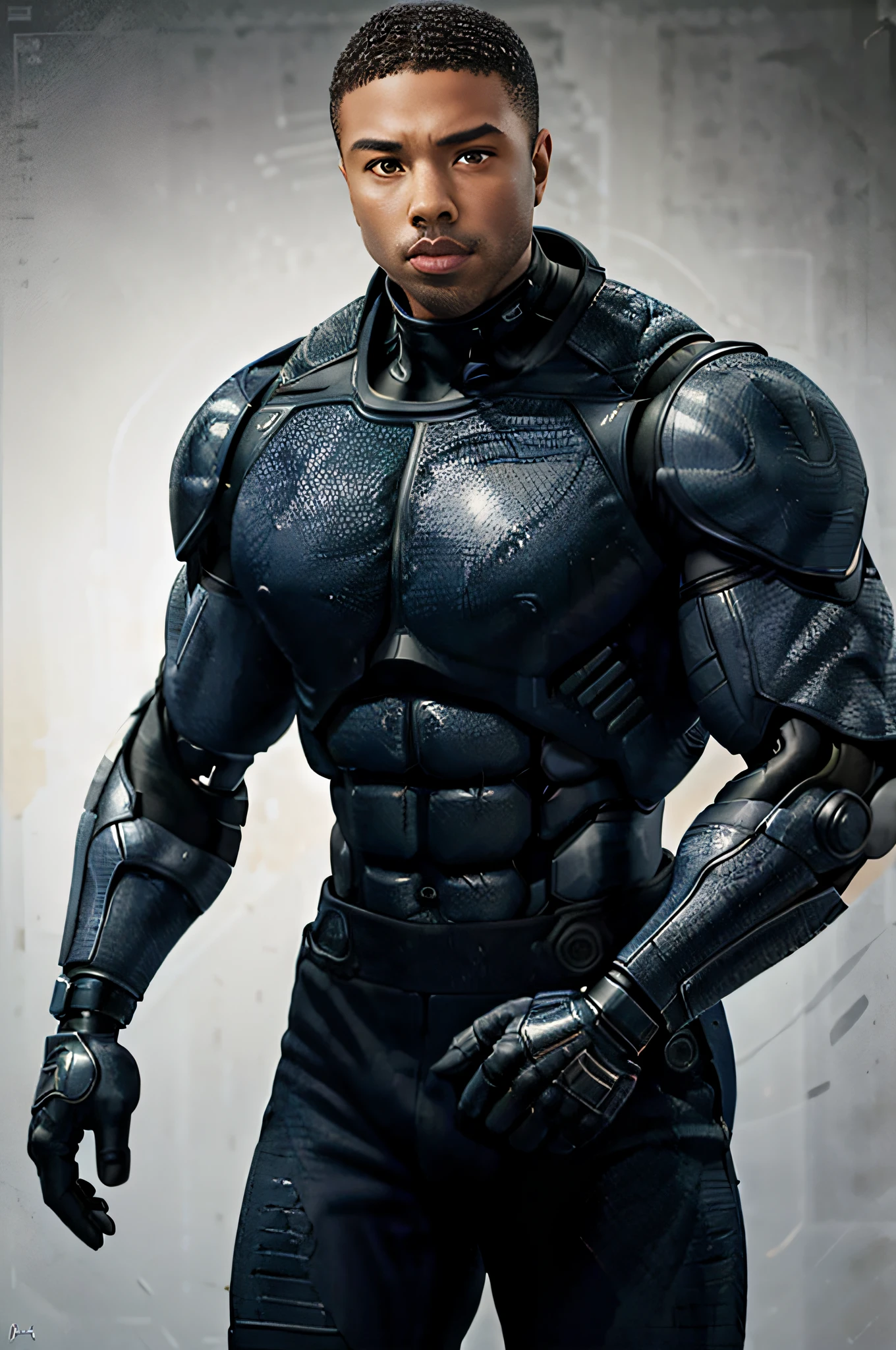 actor ((Michael B. Jordan)) as Jackson Briggs from Mortal Kombat, special forces soldier, ((cybernetic arms and hands)), muscular, imposing figure, military-style clothing, ((in a gym)), intricate, high detail, sharp focus, dramatic, photorealistic painting art by greg rutkowski