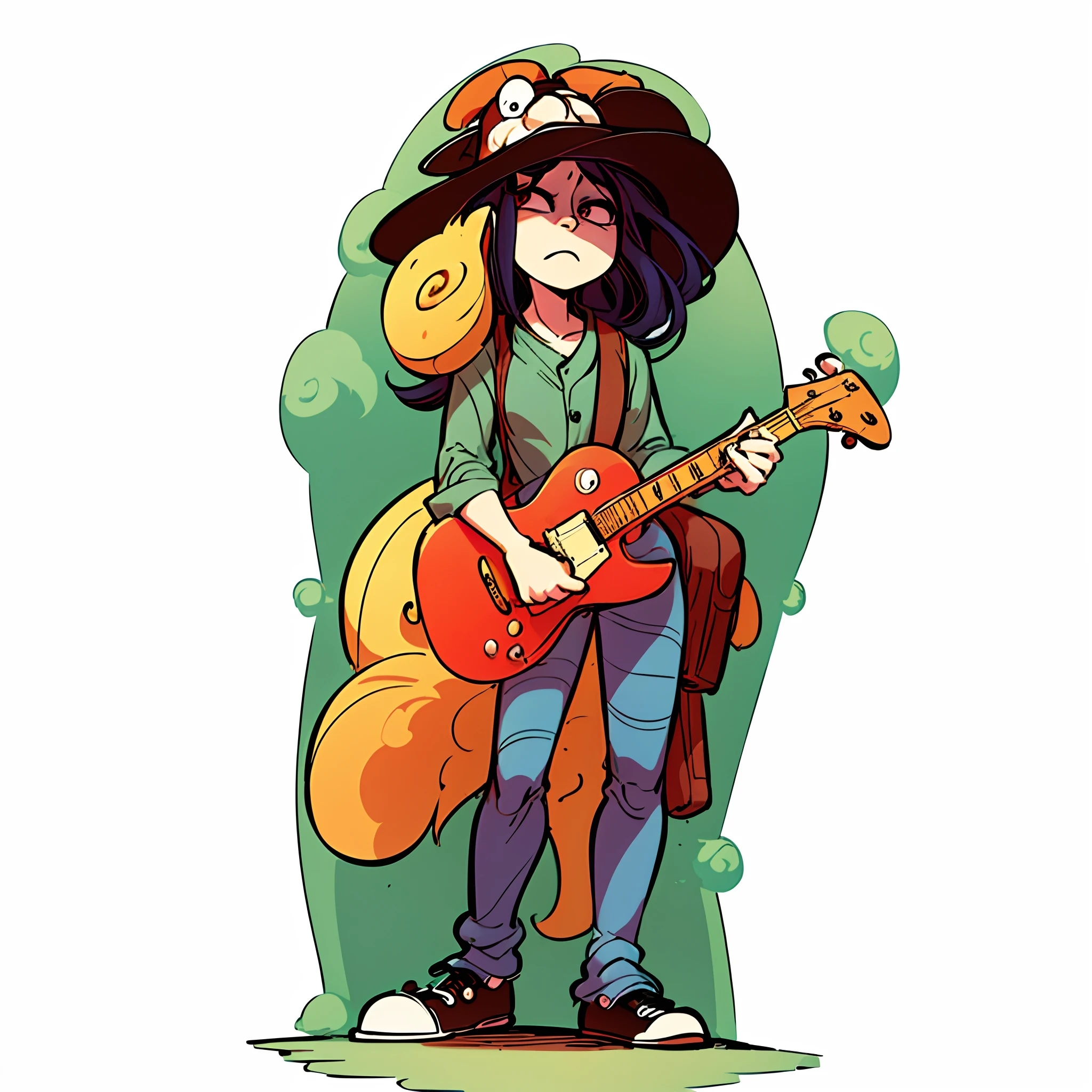 Cartoon image of a man with a guitar and a hat, artwork in the style of guweiz, guweiz, guweiz masterpiece, cushart kenz, cushart krenz, artwork in the style of z.で. kutan, Stylized anime, stylized digital illustration, cute artwork, stylized character, 3d rendering stylized