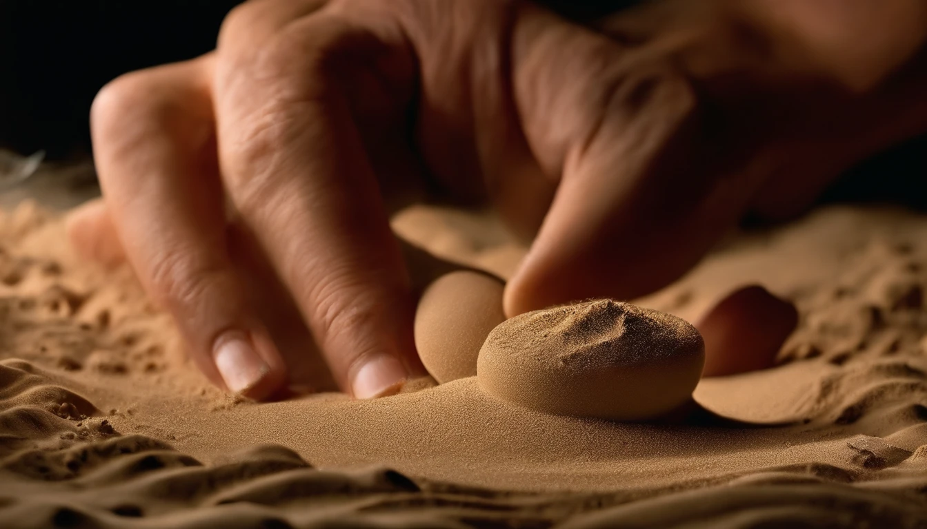 a hand is playing a sand table