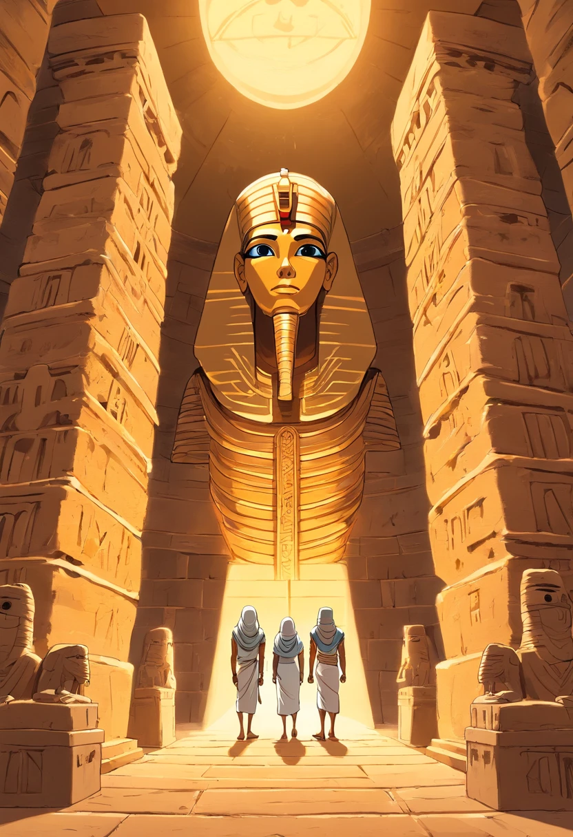 Two Egyptian mummies inside a pyramid, Two men who look scared