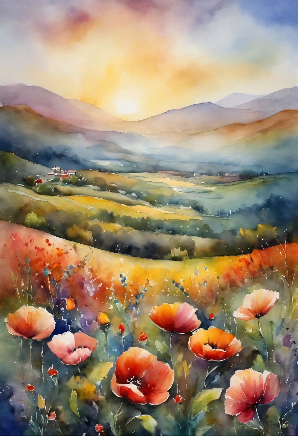 Field with beautiful flowers (close-up cleavage), meditate, Zazen, A meditative (Chinese landscape painting), (ink and watercolor painting), (8k wallpaper), (Light and Shadow Effect), rendering by octane, White balance design, Extremely detailed image representation, Wide angles, depth of fields, masterpiece, realistic, beautifully portrayed, a detailed, accurate, Masterpieces, masterpiece”