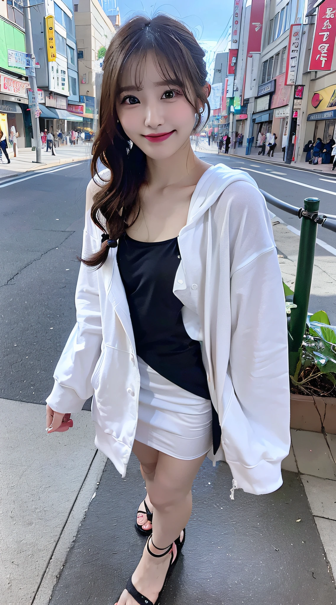 ((top-quality、8k、​masterpiece:1.3))、Beautiful woman with perfect body:1.4、slim abdomen:1.2、Longhair, normal breast, Highly detailed facial and skin texture, A detailed eye, delicate eyes, double eyelid, (smile), (full body shot), ((in the car)), (sitting in the car), (((wearing white t-shirt with jacket)), looking in front