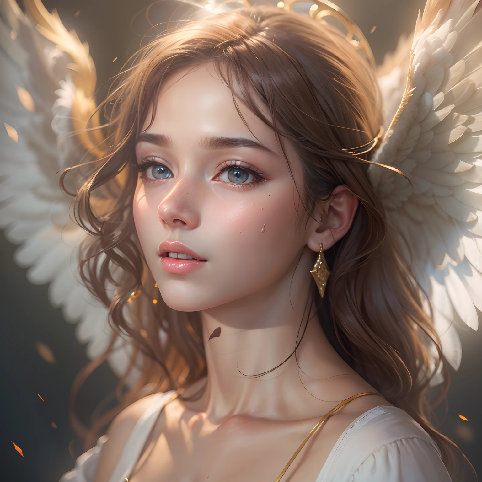 (Masterpiece:1.2), best quality, (illustration:1.2), (ultra-detailed),Eye focus,(Masterfully crafted Glow, pink lens flare), (Cinematic background), hyper details, (delicate detailed), (intricate details),in the air, octane render, hdr, (hyperdetailed:1.15), (soft light:1.2), 1girl, beautiful girl, ultra detailed eyes, mature, plump, thick, rainbow painting drops, paint teardrops, woman made up from paint, entirely paint, splat, splash, outdoors, (bioluminescent hair:1.1),(glowing eyes), ((makeup)),(Cinematic masterpiece), fierce, powerful, splashes of colour absolutely eye-catching, (Cinematic headlight), light coming from above, growing shadows, ((caustic)), dynamic angle, beautiful detailed glow, ambient occlusion, ambient light, raytraced reflections,(best illumination, an extremely delicate and beautiful), ((cinematic light)), (soft:2), (Nephilim:1.2), (halo), demon horns,(1 angel wing),1 demon wing, wings on back, half demon, demon ears, black wings, raven wings, (falling raven feathers), black hair, grey eyes, (red hair glow), (radiant aura),