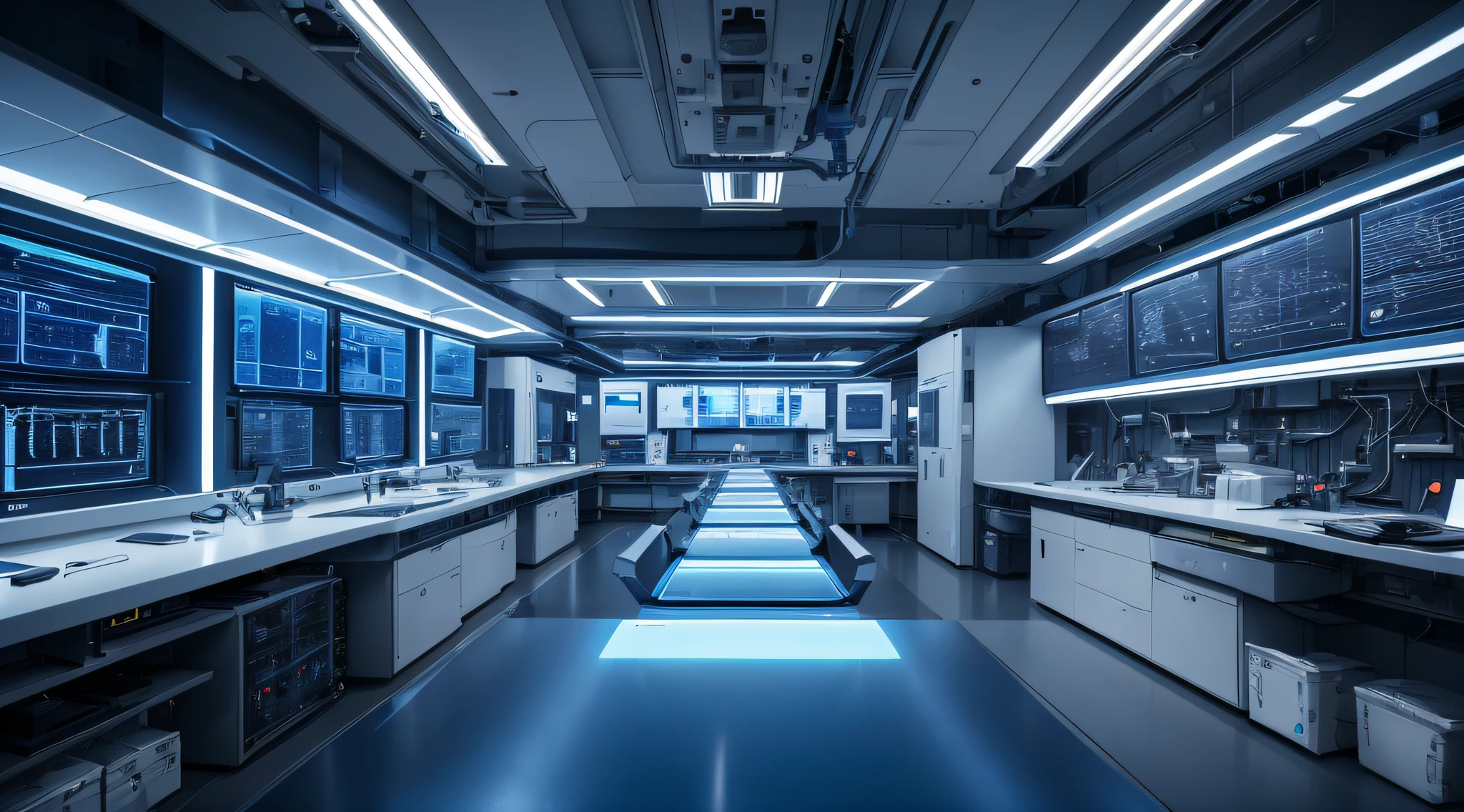 In a futuristic laboratory, scientists are diligently researching an unknown virus. They are surrounded by state-of-the-art equipment and advanced technology, emphasizing the cutting-edge nature of their work. The laboratory is meticulously designed with utmost safety precautions in place, featuring airtight bio-containment chambers and scientists wearing protective suits. The scene is illuminated by bright, white LED lights, creating a clean and sterile environment. The scientists are engrossed in their research, studying the virus under microscopes and analyzing data on high-resolution screens. The laboratory is filled with sophisticated machinery such as gene sequencers, robotic arms, and futuristic computer interfaces. The atmosphere is filled with an air of urgency and excitement as the scientists strive to unravel the mysteries of the virus. The color palette is predominantly cool, with shades of blue and silver dominating the scene, reflecting the laboratory's futuristic aesthetic. The artwork aims to capture the essence of technological advancement, scientific exploration, and the importance of safety measures in the face of an unknown threat. (best quality, 4k, high-res, ultra-detailed), (realistic:1.37), HDR, professional, vivid colors, futuristic, laboratory, scientists researching unknown virus, advanced technology, safety precautions, airtight bio-containment chambers, protective suits, bright LED lights, sterile environment, microscopes, high-resolution screens, gene sequencers, robotic arms, futuristic computer interfaces, urgency, excitement, blue and silver color palette.