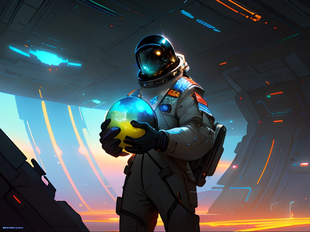 Astronaut in spacesuit holding globe in hand, greg beeple, futuristic astronaut, Beeple e Tim Hildebrandt, wojtek fus, beeple artwork, beeple masterpiece, artgem and beeple masterpiece, beeple art, sci-fi illustrations, sci-fi illustrations, detailed sci-fi art, Astronaut Cyberpunk Electric