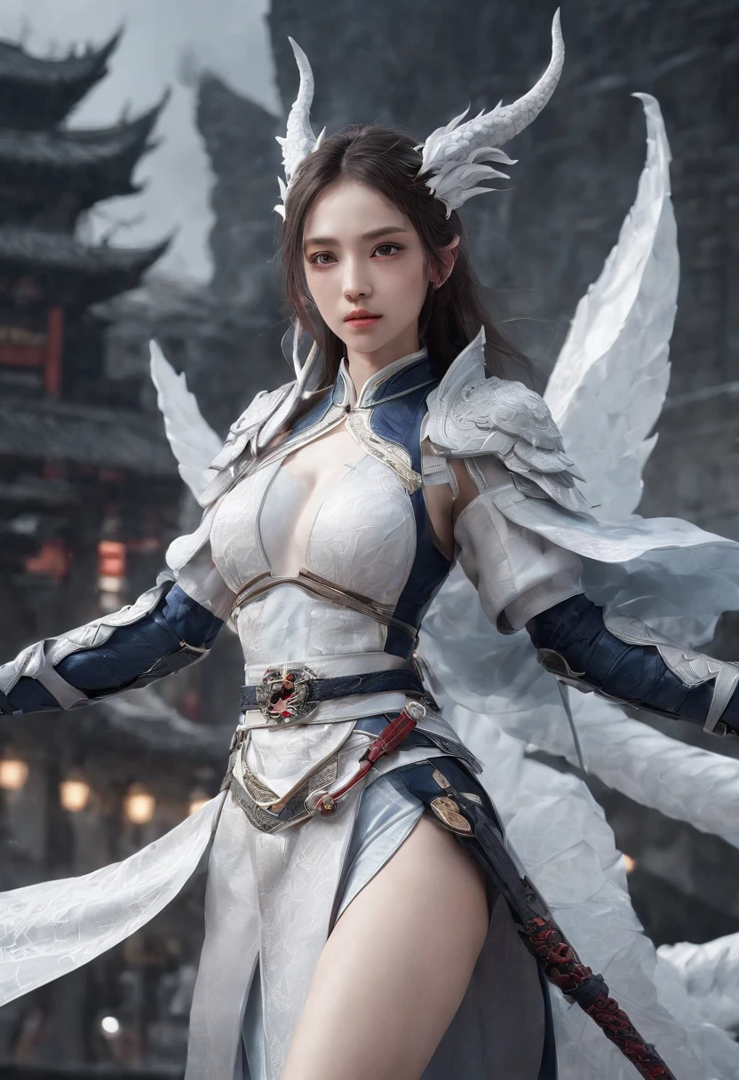 Cirilla Fiona Elen Riannon，Excellent picture quality，Outstanding details，超高分辨率，（Fidelity：1.4）, Prioritize details，Split close-up，Ride the dragon，High-tech robot dragon knight，He has a gentle and beautiful face，（（Blue and white flying semi-mechanical fuselage：1.8）），enhancer，allure，Futuristic city，nevando，Luna，Mechanically beautiful，Virtual Engine 5，Perfect detail，Octane rendering，Гипер HD，Excellent picture quality，Outstanding details，超高分辨率，（Fidelity：1.4）, Prioritize details，Split close-up，Ride the dragon，High-tech robot dragon knight，He has a gentle and beautiful face，（（Blue and white flying semi-mechanical fuselage：1.8）），enhancer，allure，Futuristic city，nevando，Luna，Mechanically beautiful，Virtual Engine 5，Perfect detail，Octane rendering，Гипер HD，动态照明，art  stations，poster for，voluminous lighting，Very detailed faces，4k wallpaper，He has a gentle and beautiful face，Long flowing hair，pony tails，Fringed Hair Ornament，Dynamic perspective，White Hanfu，White gauze flying，Red belt，Sexy，The tradition of Chinese ink painting，surrounded by cloud，cherry blossom，fog atmosphere，Ride the white dragon，White dragon horn，dynamic viewing angle，电影灯光