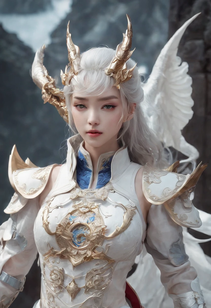 Cirilla Fiona Elen Riannon，Excellent picture quality，Outstanding details，超高分辨率，（Fidelity：1.4）, Prioritize details，Split close-up，Ride the dragon，High-tech robot dragon knight，He has a gentle and beautiful face，（（Blue and white flying semi-mechanical fuselage：1.8）），enhancer，allure，Futuristic city，nevando，Luna，Mechanically beautiful，Virtual Engine 5，Perfect detail，Octane rendering，Гипер HD，Excellent picture quality，Outstanding details，超高分辨率，（Fidelity：1.4）, Prioritize details，Split close-up，Ride the dragon，High-tech robot dragon knight，He has a gentle and beautiful face，（（Blue and white flying semi-mechanical fuselage：1.8）），enhancer，allure，Futuristic city，nevando，Luna，Mechanically beautiful，Virtual Engine 5，Perfect detail，Octane rendering，Гипер HD，动态照明，art  stations，poster for，voluminous lighting，Very detailed faces，4k wallpaper，He has a gentle and beautiful face，Long flowing hair，pony tails，Fringed Hair Ornament，Dynamic perspective，White Hanfu，White gauze flying，Red belt，Sexy，The tradition of Chinese ink painting，surrounded by cloud，cherry blossom，fog atmosphere，Ride the white dragon，White dragon horn，dynamic viewing angle，电影灯光