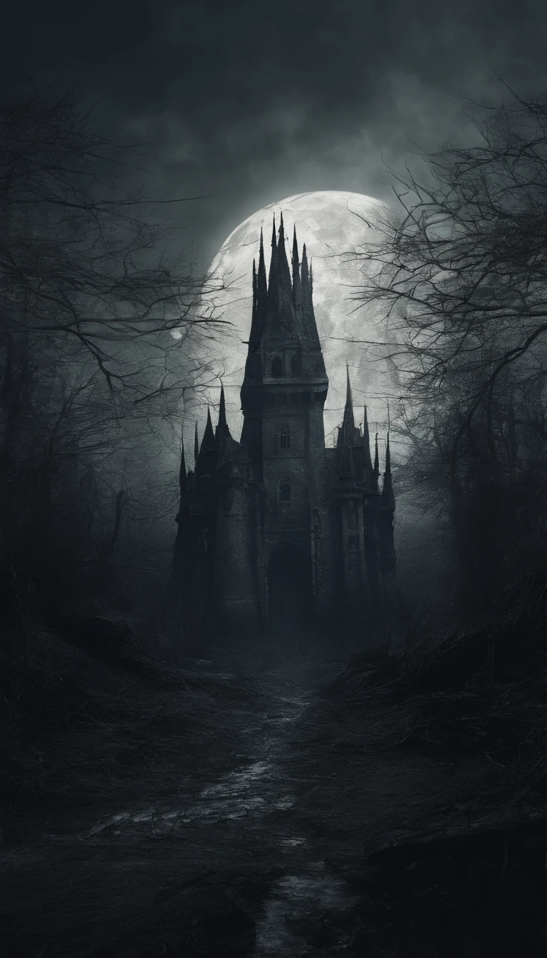 (horror terror  landscape), sharp focus, moonligh, full moon, glowing lights, burning torches, (bats) in the sky, (vampire gothic theme atmosphere), (old creepy mansion), interior, skull, skeleton, zombie, vampire coffin, red glowing flowers, skulls,fog, satanic ritual,  fire,many crosses, far vampires, tombs, crosses, graveyard,  iridiscent lights, (very detailed), (medium shot):1.2, zombies, dirty floor, trash, best quality, realistic,  grey sky, dark tones, monochrome, natural light, backlight, shadows, high contrast, hdr,  reflections, ugly,  <lora:Detail Tweaker LoRA add_detail:0.7>  <lora:depth_of_field_slider_v1:5> <lora:SDXLrender_v2.0:0.9> <lora:Vampirella SD1.5:0.3>  <lora:blackandwhite:0.2>
