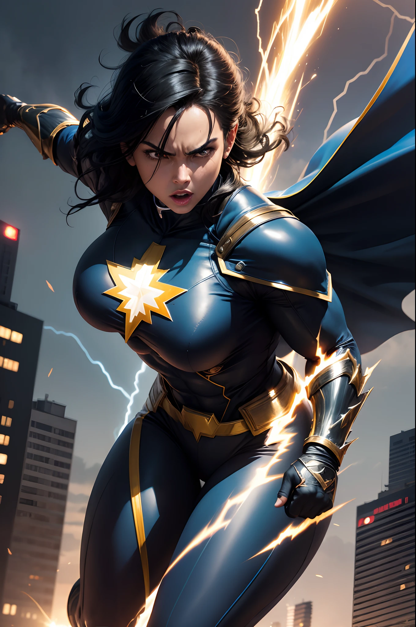 superhero Ms. Marvel - Kamala Khan, combat stance, highly detailed, vibrant appearance, creative behavior, imaginative, , spontaneous, small breasts, sexi, revealing, naked breasts, highest quality, skin texture, intricate details, (cinematic lighting), RAW photo, 8k, masterpiece,best quality,ultra-detailed,very detailed illustrations,extremely detailed,intricate details,highres,super complex details,extremely detailed 8k cg wallpaper