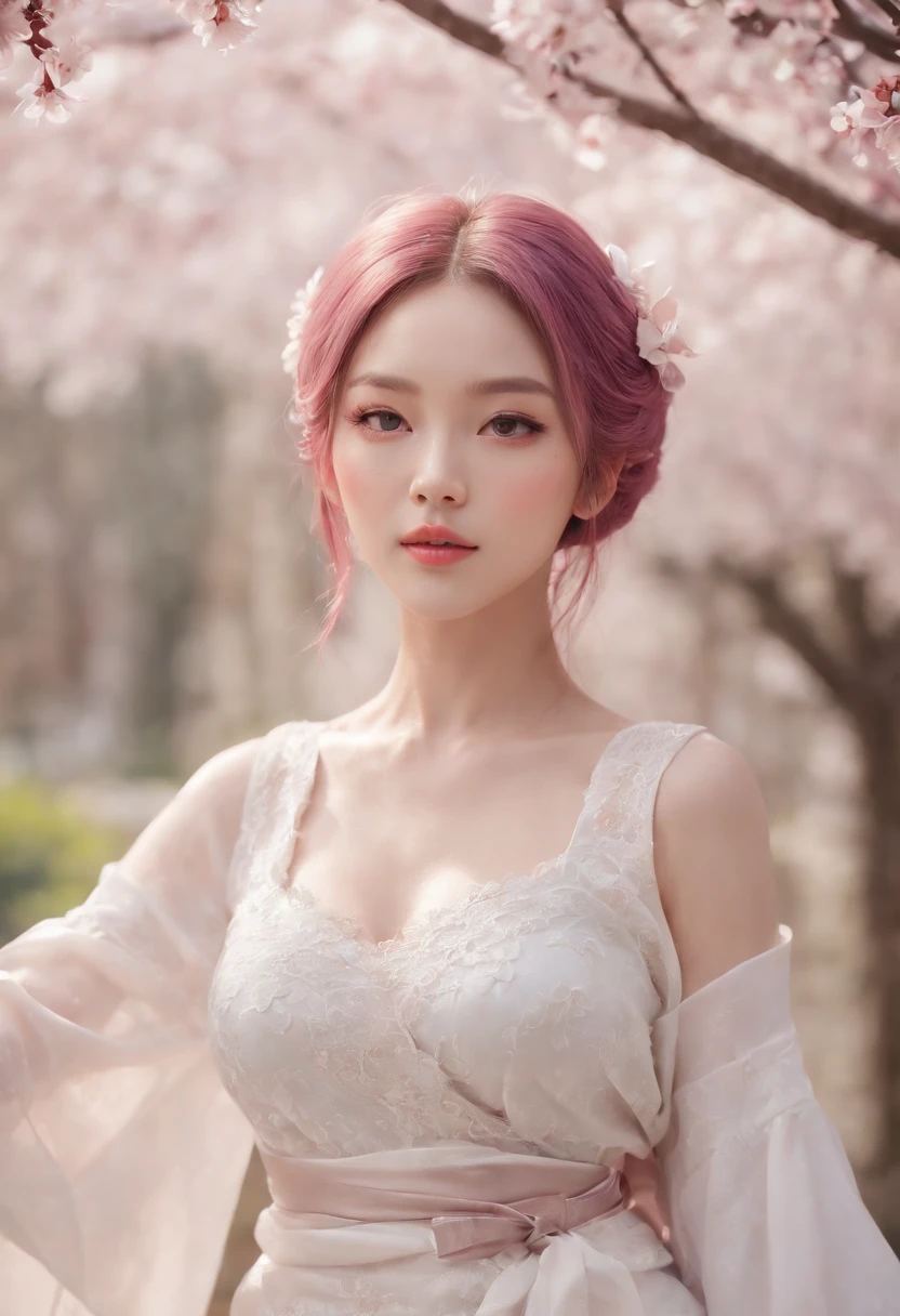 (ulzang-6500-v1.1:0.4), 1girll, Kpop idol, Yae Miko,Detailed face,Long-legged shooting,full bodyesbian, Masterpiece, Best quality, (Extremely detailed Cg Unity 8K wallpaper, Masterpiece, Best quality, Ultra-detailed, Best shadow), (Detailed background), (Beautiful detailed face, Beautiful detailed eyes), High contrast, (Best illumination, An extremely delicate and beautiful), Detached sleeves, Pink hair, Long hair, Best quality, (Photorealistic:1.2), (hair adornments:1.35), jewelry, Purple eyes, Earrings, Large breasts, Torii, Cherry blossoms, Lantern light, Depth of field, Detailed face, Face focus, (view the viewer:1.25), Shiny skin, Long sleeves