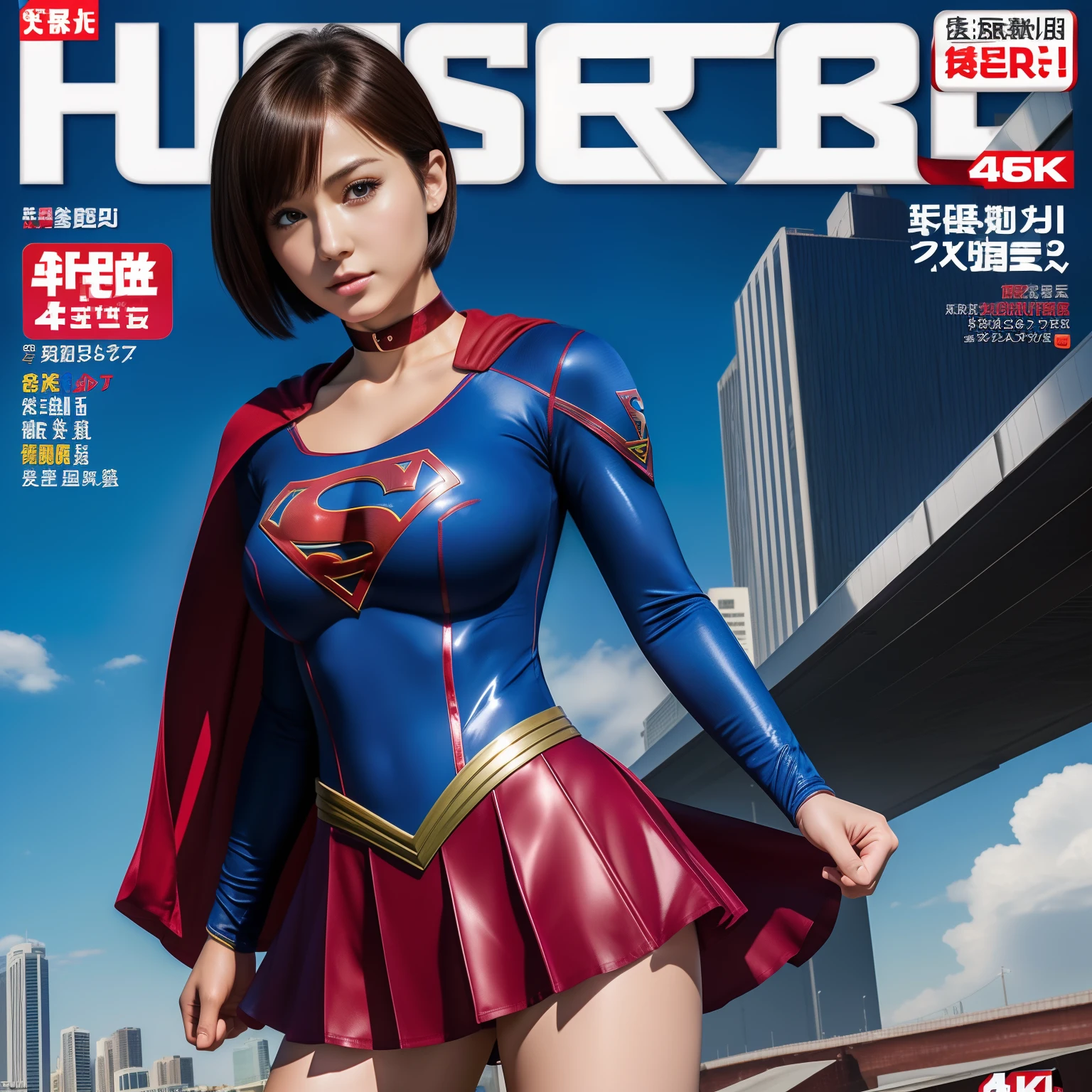 masterpiece、Rubber Supergirl Costume、short hair、Red rubber long boots、Big and ample breasts、looking at the camera、choker、Long sleeve、Cape、mini skirt、Off the shoulder、Sweaty skin、Hospital room、Photo magazine cover、During treatment、Sit down and show off your beautiful legs、Knee-length boots、wallpaper for pc、