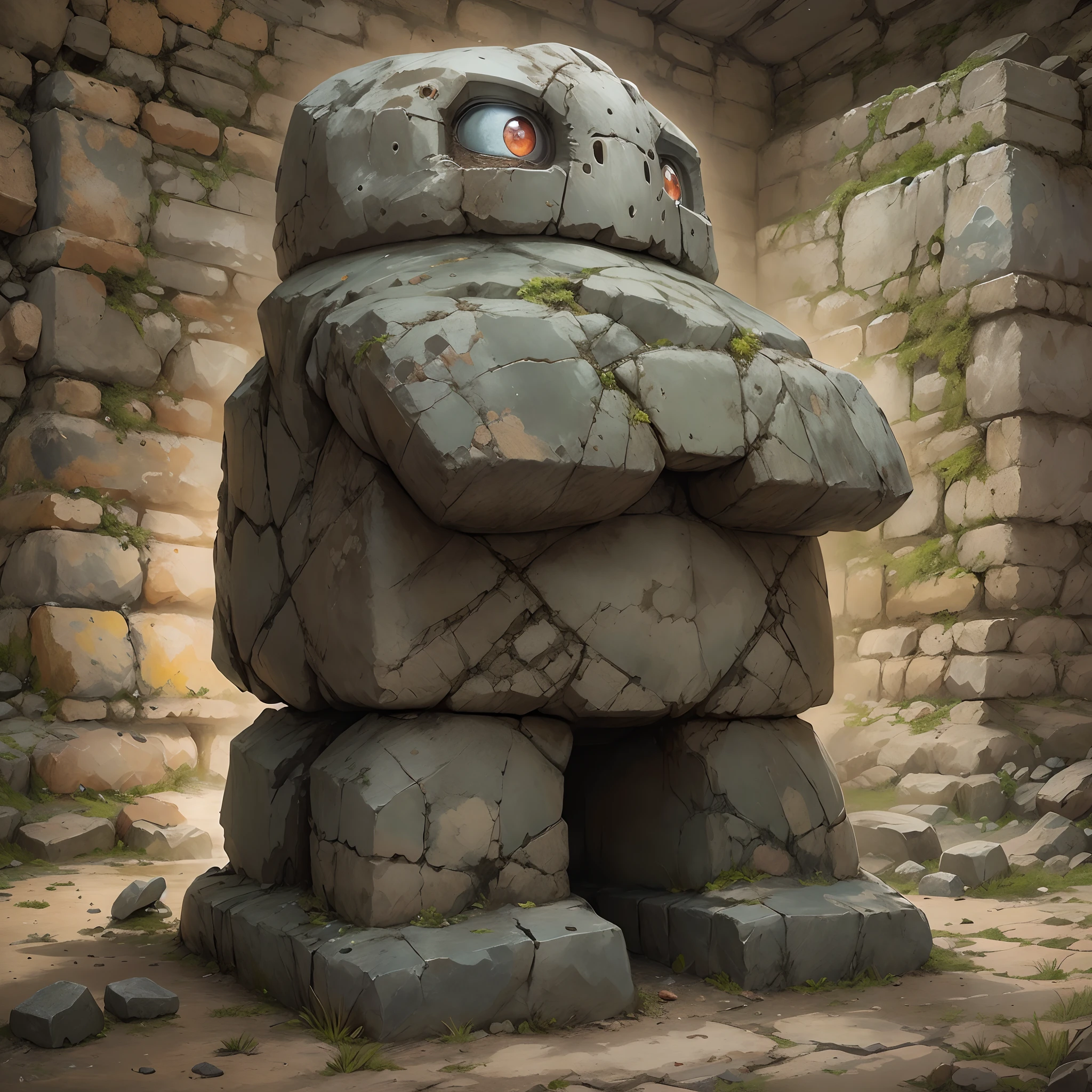 in the style of pokemon, rock statue-like monkey golem legendary pokemon, rock type golem pokemon with rock body, enlightened monkey pokemon