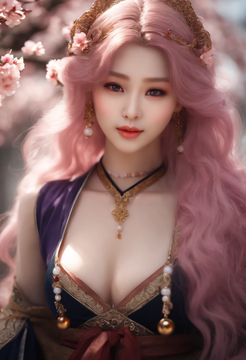 (ulzang-6500-v1.1:0.4), 1girll, Kpop idol, Yae Miko,Detailed face,Long-legged shooting,full bodyesbian, Masterpiece, Best quality, (Extremely detailed Cg Unity 8K wallpaper, Masterpiece, Best quality, Ultra-detailed, Best shadow), (Detailed background), (Beautiful detailed face, Beautiful detailed eyes), High contrast, (Best illumination, An extremely delicate and beautiful), Detached sleeves, Pink hair, Long hair, Best quality, (Photorealistic:1.2), (hair adornments:1.35), jewelry, Purple eyes, Earrings, Large breasts, Torii, Cherry blossoms, Lantern light, Depth of field, Detailed face, Face focus, (view the viewer:1.25), Shiny skin, Long sleeves