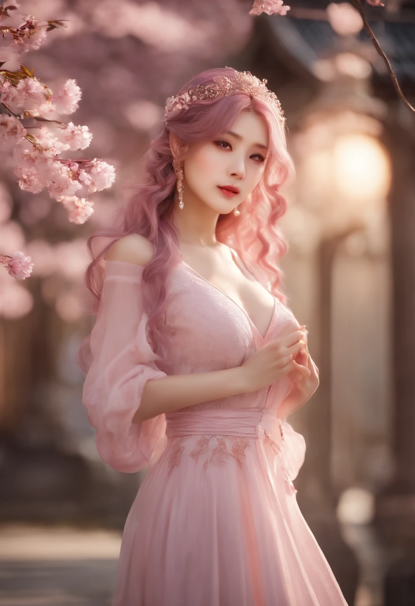 (ulzang-6500-v1.1:0.4), 1girll, Kpop idol, Yae Miko,Detailed face,Long-legged shooting,full bodyesbian, Masterpiece, Best quality, (Extremely detailed Cg Unity 8K wallpaper, Masterpiece, Best quality, Ultra-detailed, Best shadow), (Detailed background), (Beautiful detailed face, Beautiful detailed eyes), High contrast, (Best illumination, An extremely delicate and beautiful), Detached sleeves, Pink hair, Long hair, Best quality, (Photorealistic:1.2), (hair adornments:1.35), jewelry, Purple eyes, Earrings, Large breasts, Torii, Cherry blossoms, Lantern light, Depth of field, Detailed face, Face focus, (view the viewer:1.25), Shiny skin, Long sleeves