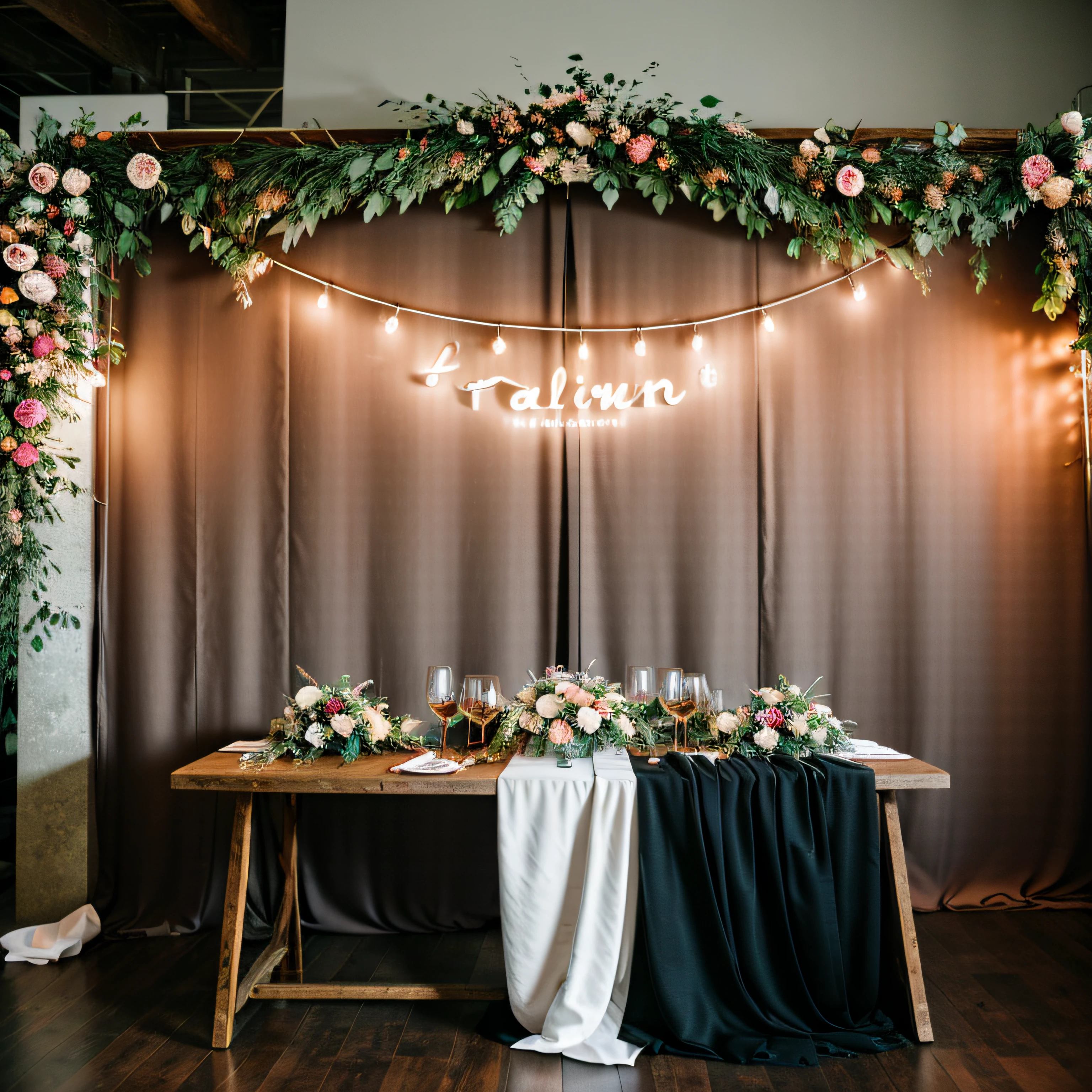 Close-up of a table,It has tablecloths and flowers, Background with, non-illuminated backdrop, Self-restraint, with backdrop of natural light, romantic greenery, stunning arcanum backdrop, Equipped with professional lighting, Fondo pintado floral, Rustic, Rustic setting, portrait photo of a backdrop, Geometric background; LED, interior setting, with dramatic lighting, still life photo of a backdrop
