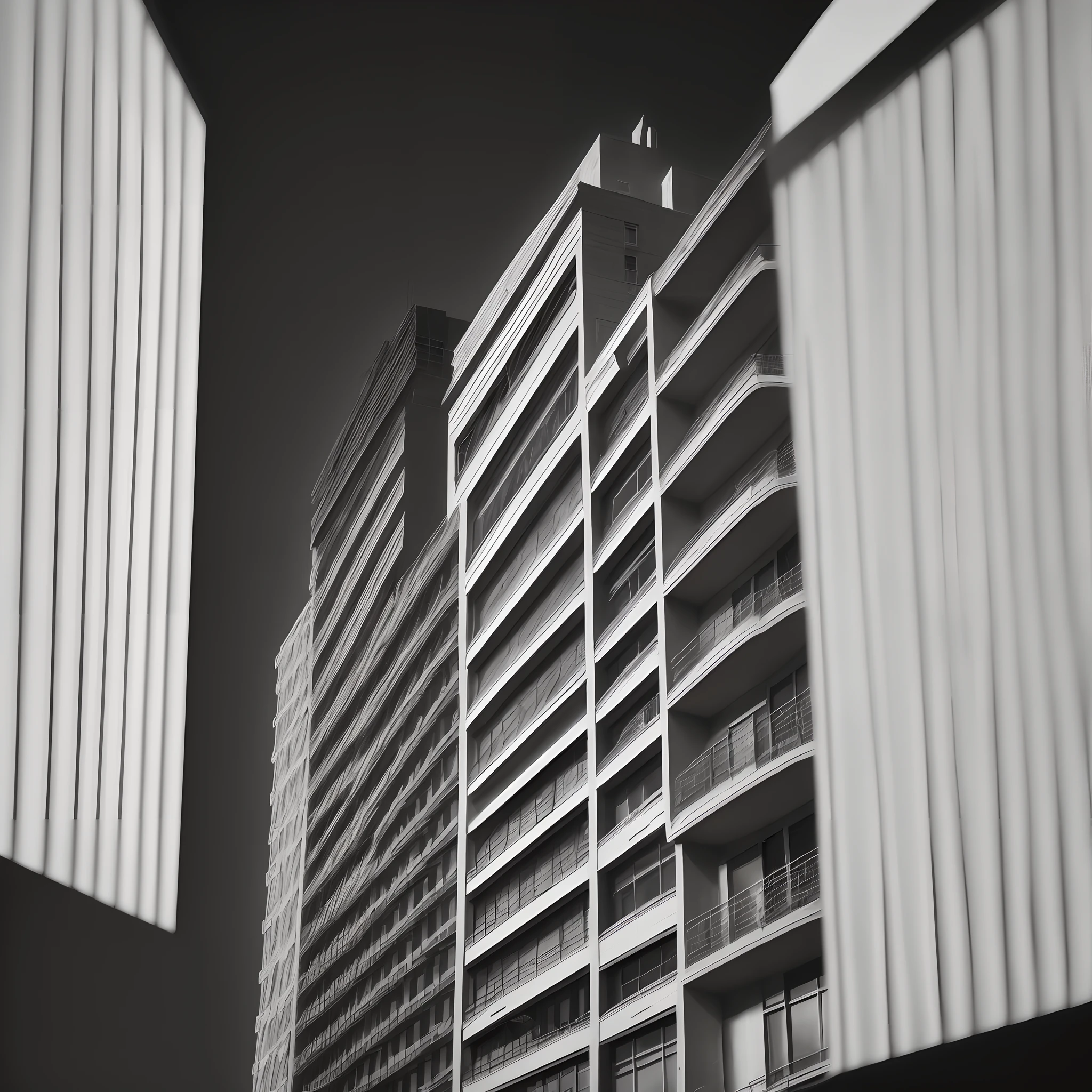 Black and white painting,buliding,Light
