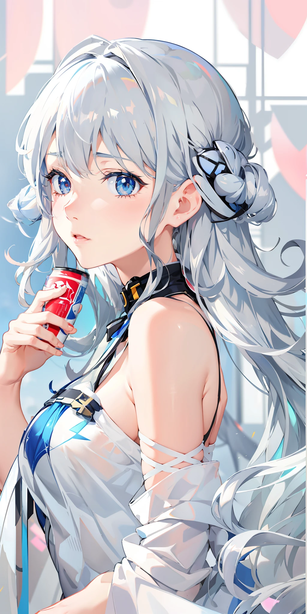 anime girl with long gray hair holding a blue cup, silver hair girl, anime girl drinks energy drink, from girls frontline, kantai collection style, portrait anime space cadet girl, girls frontline universe, perfect android girl, fine details. girls frontline, perfect white haired girl, girls frontline style, beautiful anime girl, high quality anime artstyle, girl silver hair