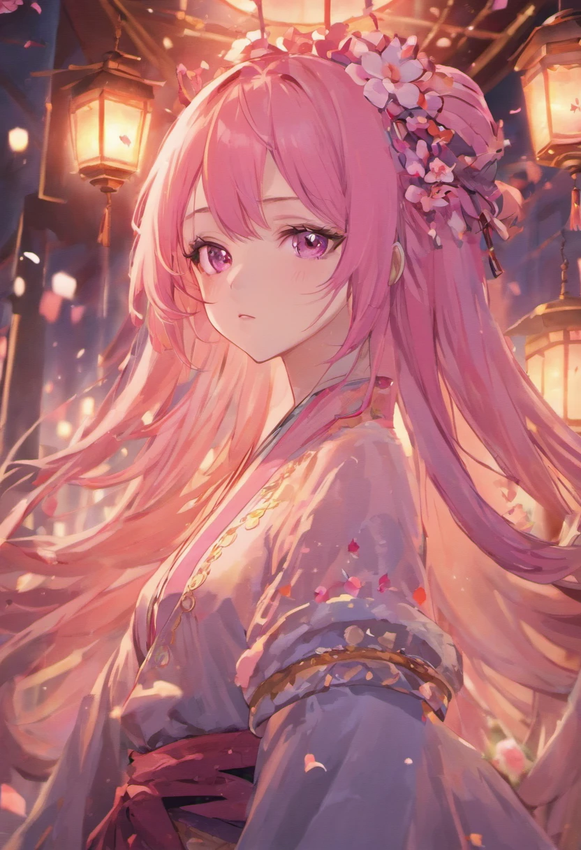 (ulzang-6500-v1.1:0.4), 1girll, Kpop idol, Yae Miko,Detailed face,Long-legged shooting,full bodyesbian, Masterpiece, Best quality, (Extremely detailed Cg Unity 8K wallpaper, Masterpiece, Best quality, Ultra-detailed, Best shadow), (Detailed background), (Beautiful detailed face, Beautiful detailed eyes), High contrast, (Best illumination, An extremely delicate and beautiful), Detached sleeves, Pink hair, Long hair, Best quality, (Photorealistic:1.2), (hair adornments:1.35), jewelry, Purple eyes, Earrings, Large breasts, Torii, Cherry blossoms, Lantern light, Depth of field, Detailed face, Face focus, (view the viewer:1.25), Shiny skin, Long sleeves