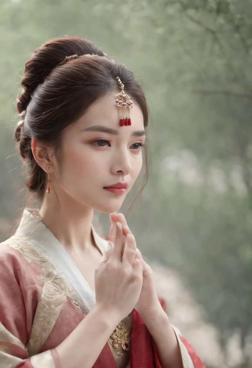 upper body,masterpiece, best quality,(photorealistic:1.4), highres, long hair, jewelry hairpin, large breast, riverside and rock or temple or bridge,
hanstyle, han clothing, hanfu, see-through,