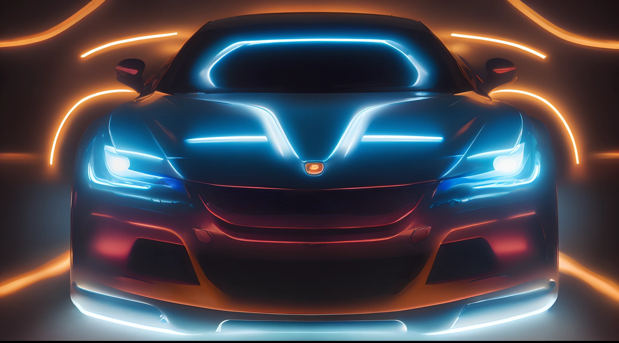 ((master part, Beautiful, symmetric, carroactere detalhado, Antecedentes detalhados, corpo inteiro, carro)) Cinematic lighting, neon light, bioluminescente, symmetrical shot, tiro de frente.