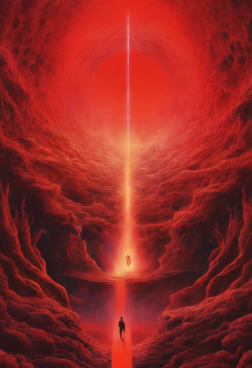 mythological creatures, author:Zdzislaw Beksinski和Van Gogh, album covers, romatic, surrealism, Futuristic ,satan, coral, wizard, abstracted, Dark, Red, hell, landscape