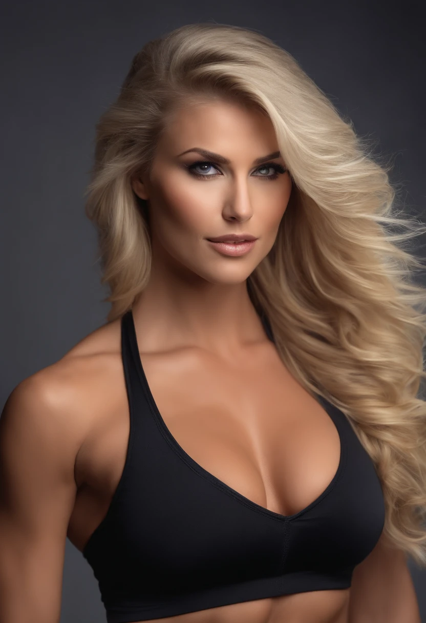 Sporty blonde woman muscular big breasts very beautiful sexy