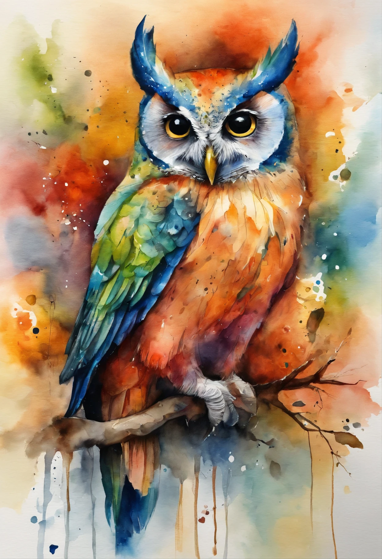 Corujas、Arte por、Artisticamente、3d aquarela abstrata,fundo escuro,high resolution,alta qualidade,colorido、Hareful、abstrair、colorido