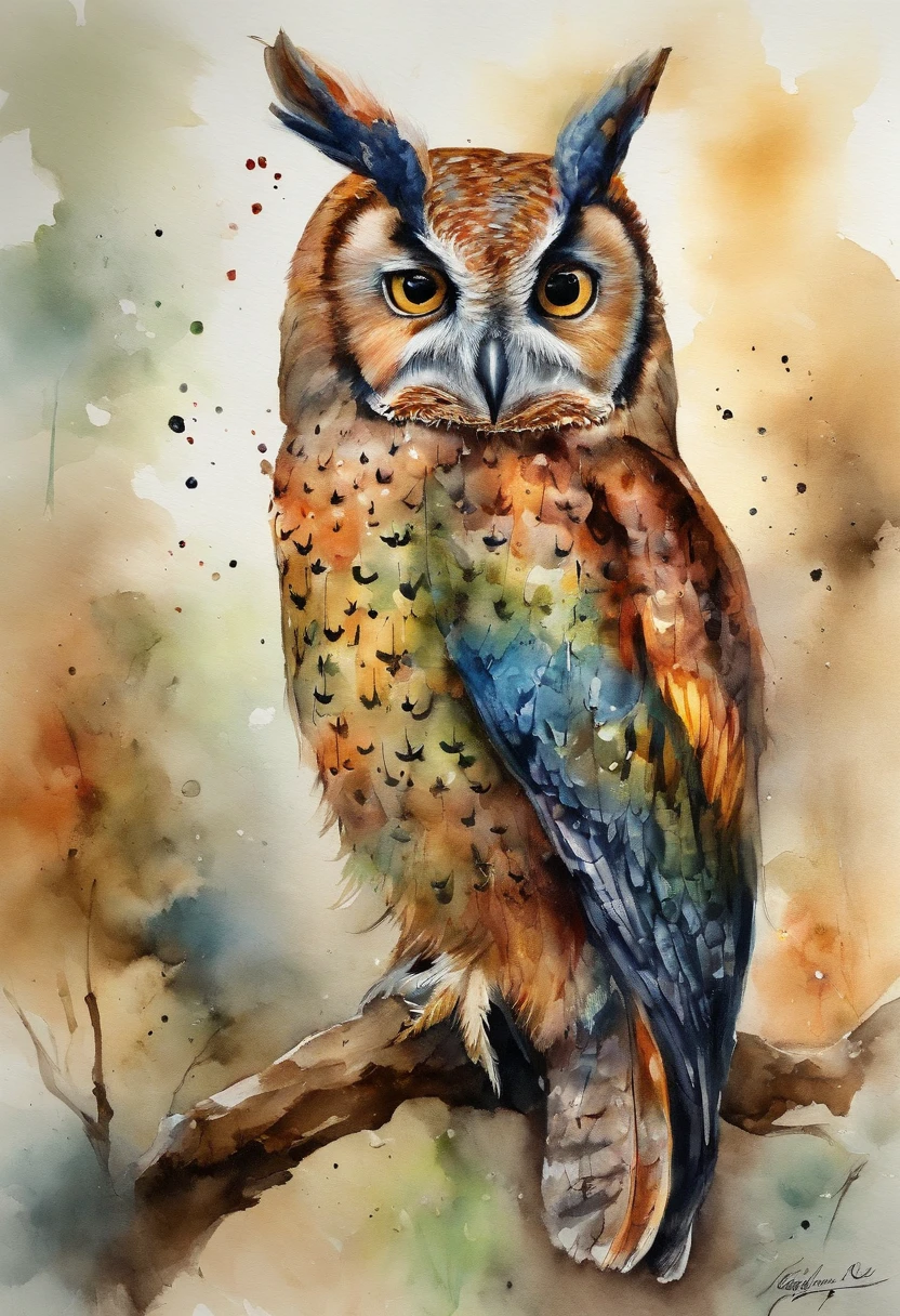 Corujas、Arte por、Artisticamente、3d aquarela abstrata,fundo escuro,high resolution,alta qualidade,colorido、Hareful、abstrair、colorido