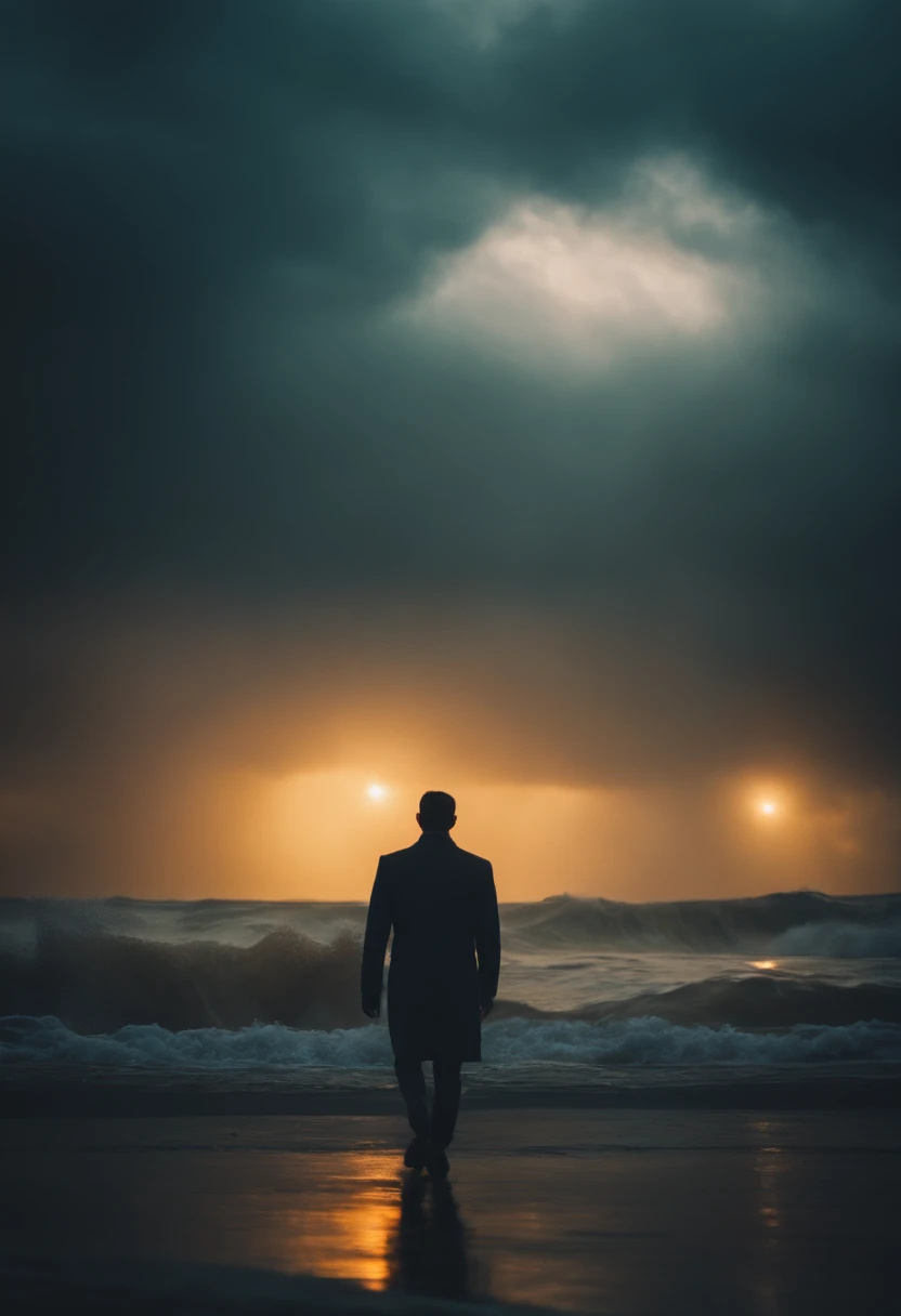 Futuristic Eyes and in them a storm on the ocean