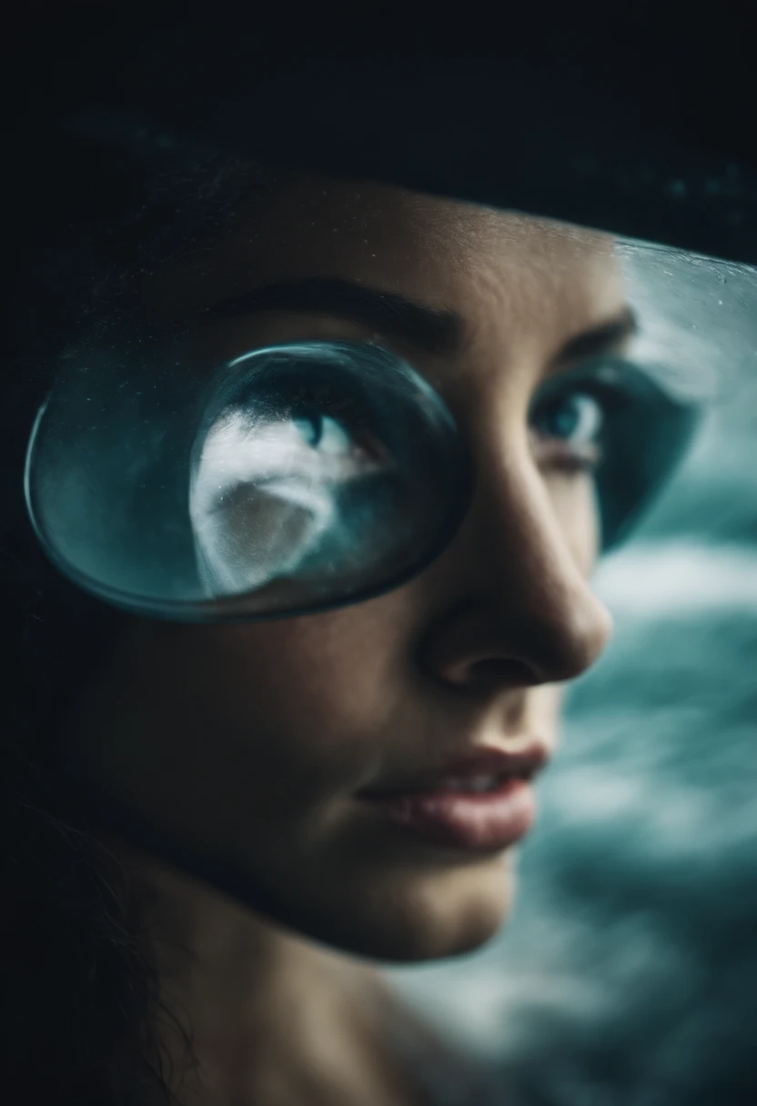 Futuristic Eyes and in them a storm on the ocean