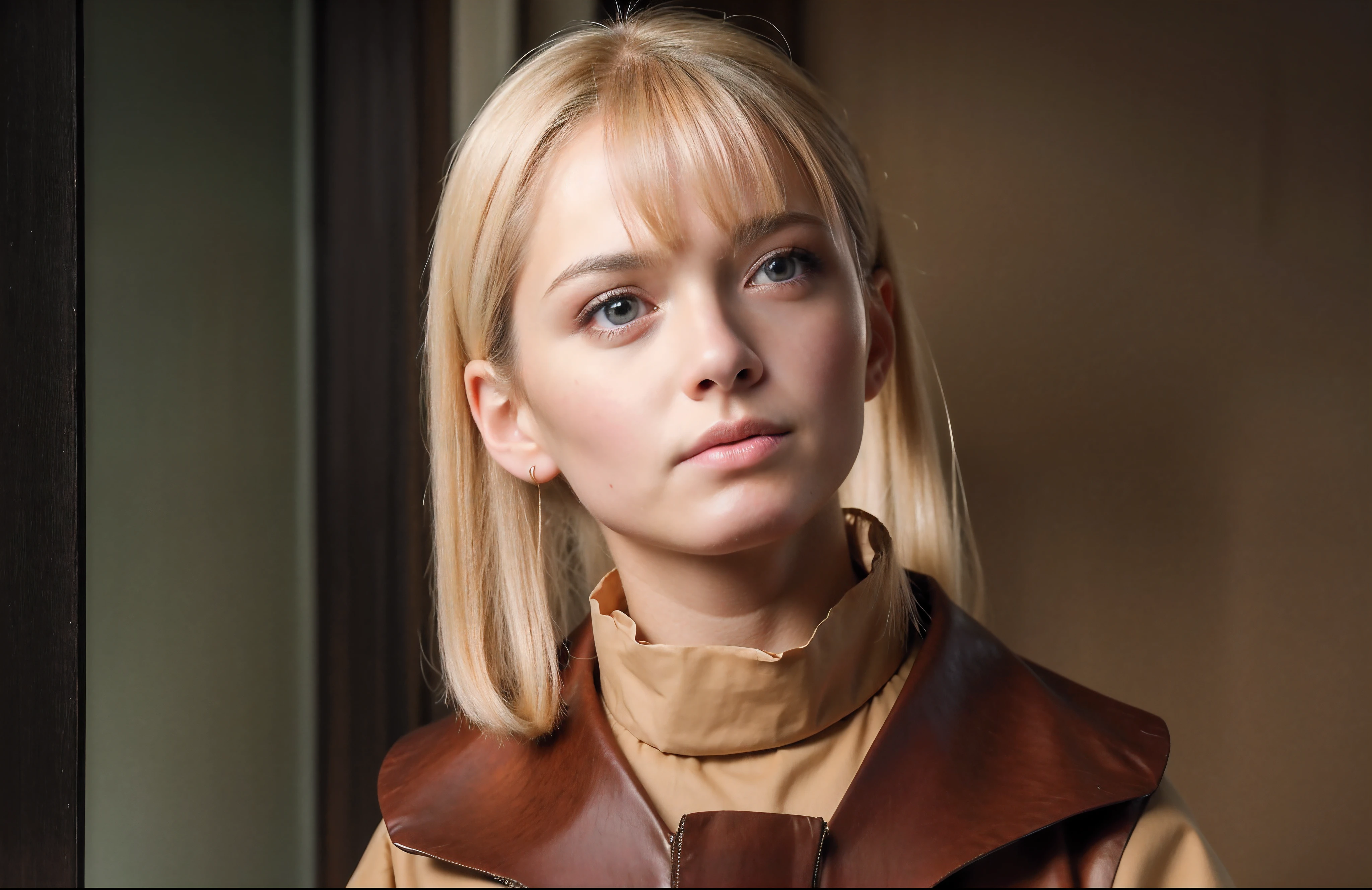 High quality image, masterpiece, detailed hair texture, detailed skin texture, detailed cloth texture, 8k, ultra detailed skin texture, ultra detailed photo, skin pores, portrait of a girl, wearing sweaters, wearing a scalf, add fabric details, realistic fabric texture, realistic skin texture