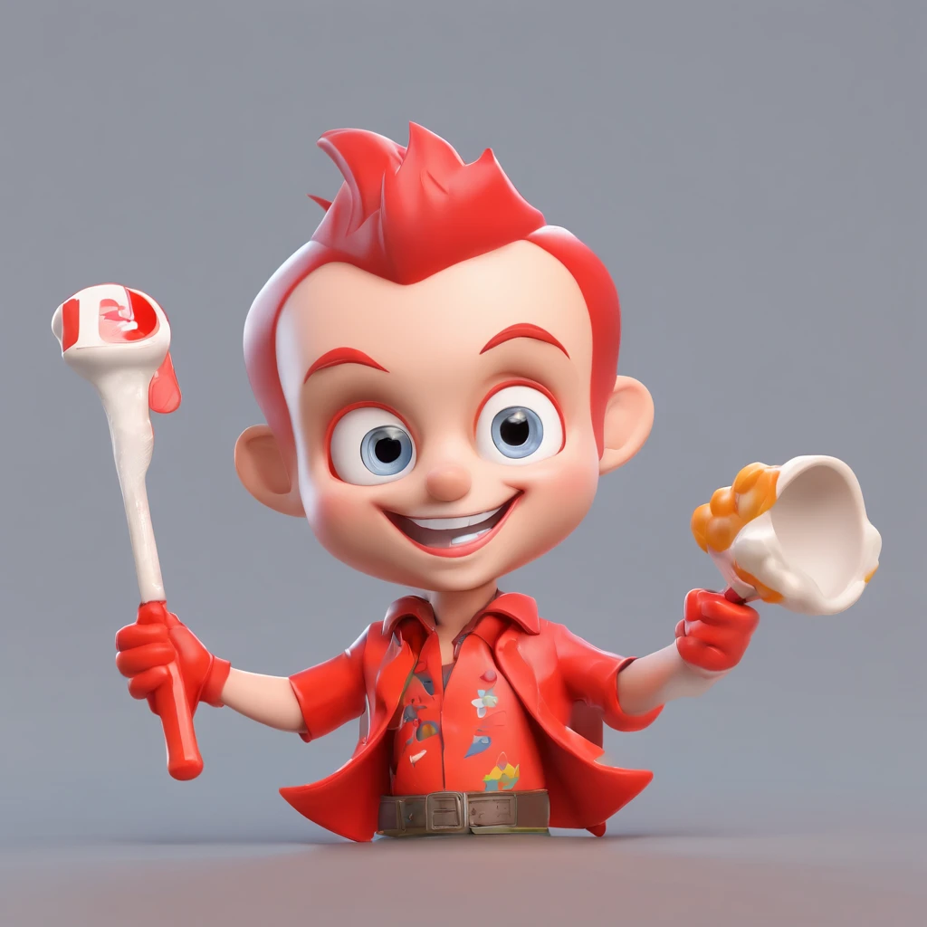super cute joker boy pop mart, Bright eyes, cherub,funny red shirt, Clay, Models, a blind hammer toy, Glossy and delicate,Clean background, Good gloss, 3D rendering of,Best quality