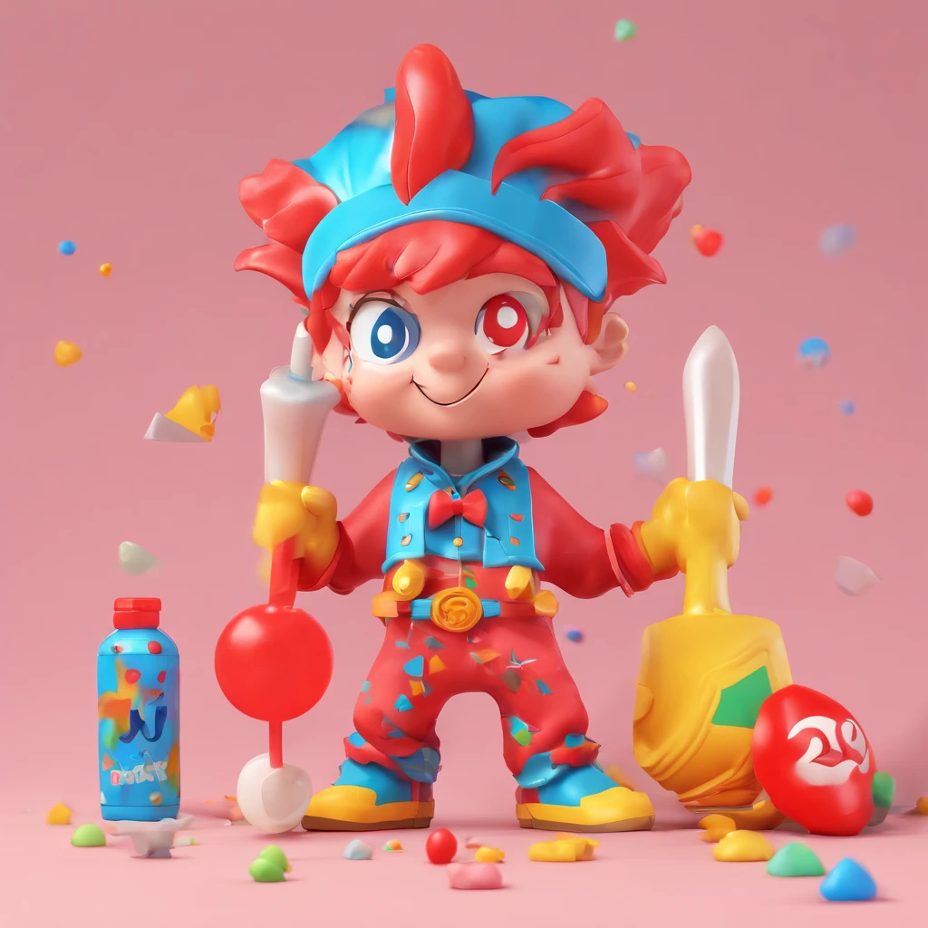 super cute joker boy pop mart, Bright eyes, cherub,funny red shirt, Clay, Models, a blind hammer toy, Glossy and delicate,Clean background, Good gloss, 3D rendering of,Best quality