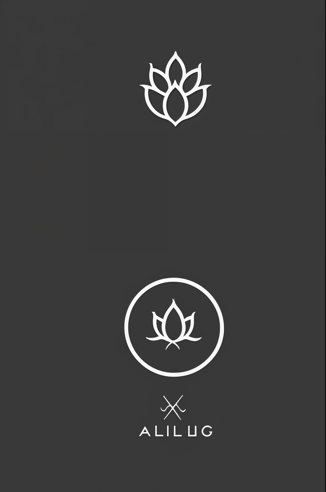 Logo, with simple shapes of a centered lotus, in the middle of the image with a black background