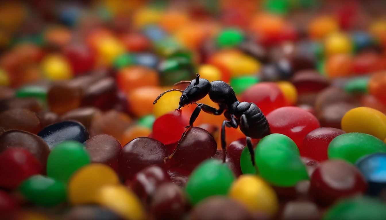 ants on the top of a pile of candies in winter