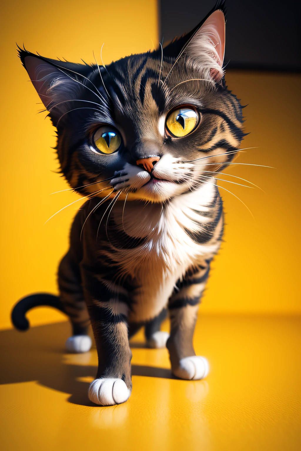 cat, 3d, yellow color, cartoon