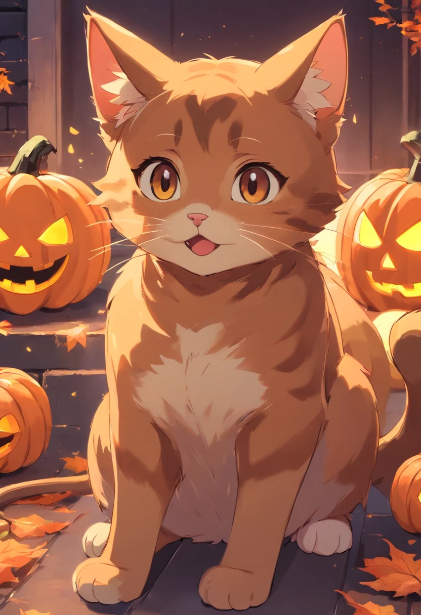 Cat Halloween Party,(Brown cat),Mofumofu penis, sucking on penis, blowjob, feral, blushing