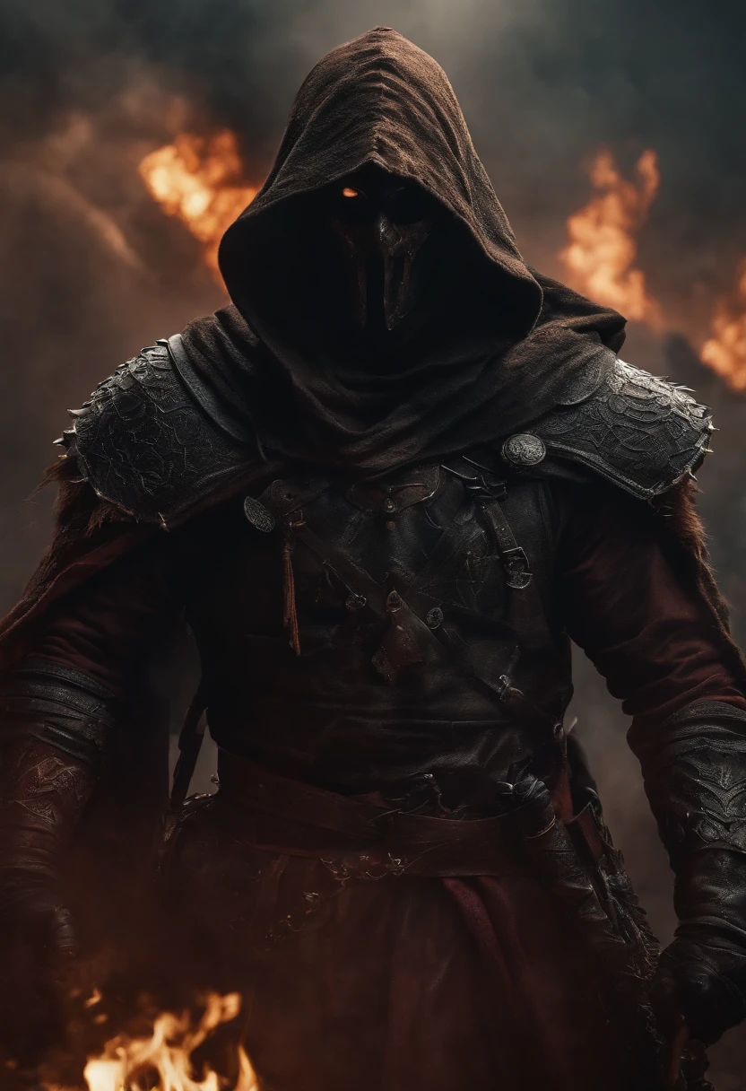 Realistic, 4k, demonio com asas grandes, asas pretas de morcego, horror, monstro horrivel, face podre, roupas pretas, uma espada, Head hood on war background image (caos)