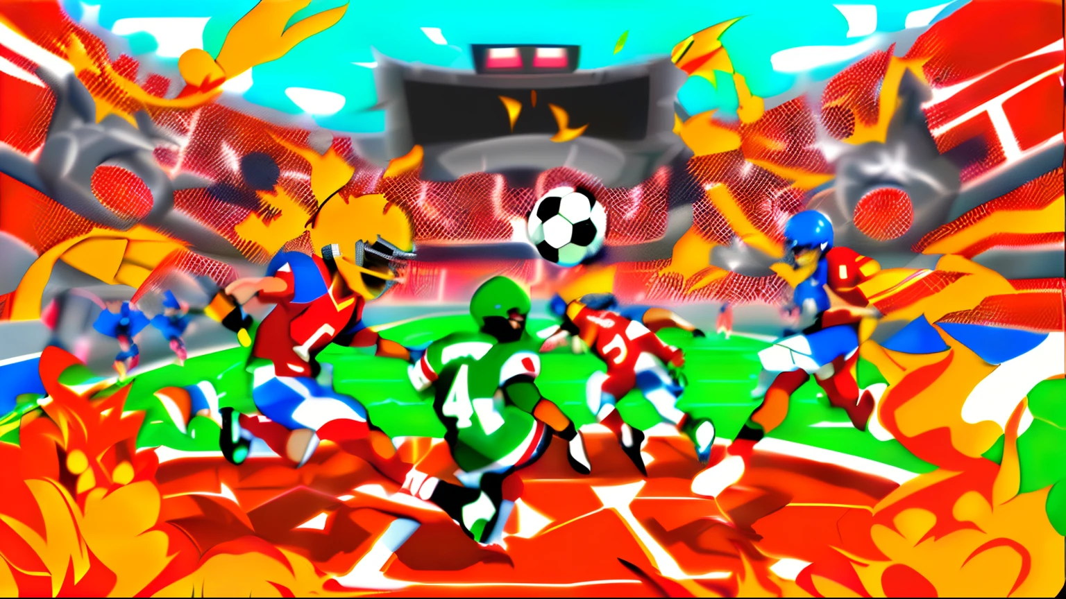 Cartoon of a group of people playing football in a stadium, 2d game lineart behance hd, 2d game lineart behance hd, lineart behance hd, Line art!!, line art illustration, Official illustration, fiery battle coloring, Game illustration, full page illustration, illustration line art style, colouring - in sheet, color page, splash page