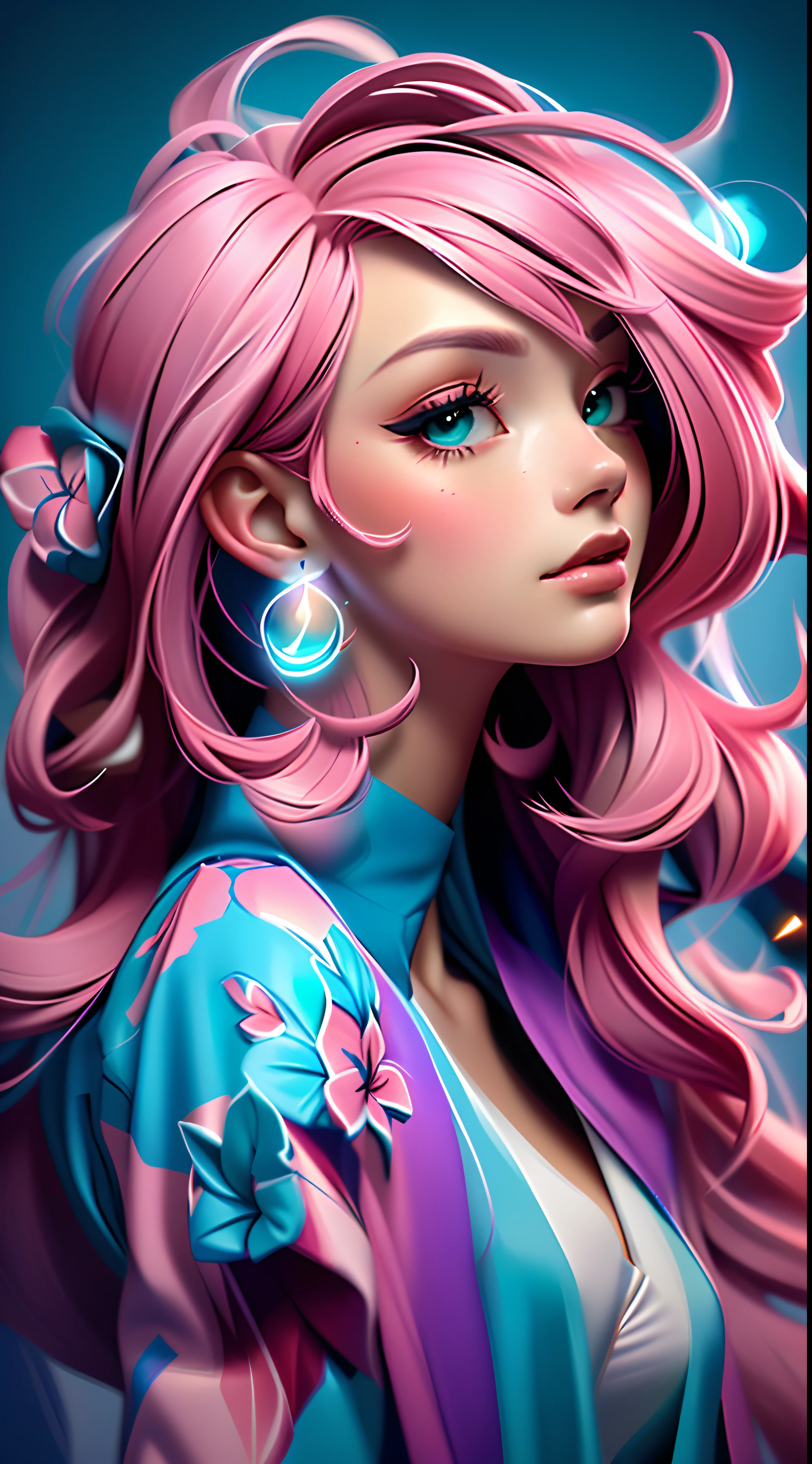 um close up de uma mulher com cabelo rosa e uma jaqueta colorida, lindo arte digital, lindo pintura digital, arte digital. art-station, No estilo de Ross Tran, rossdraw desenho animado vibrante, Estilo Ross Tran, pintura de personagem bonita, Beautiful digital illustration, Directed by: Ross Tran, bela arte digital, estilo de pintura digital, Inspirado em RossDrew, pintura digital bonita