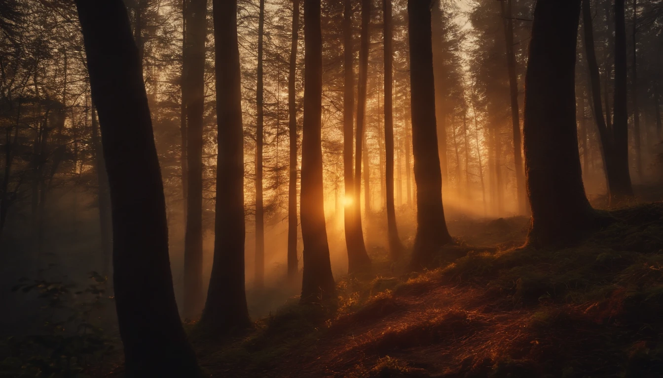 A magical forest at sunset. 4k wallpaper