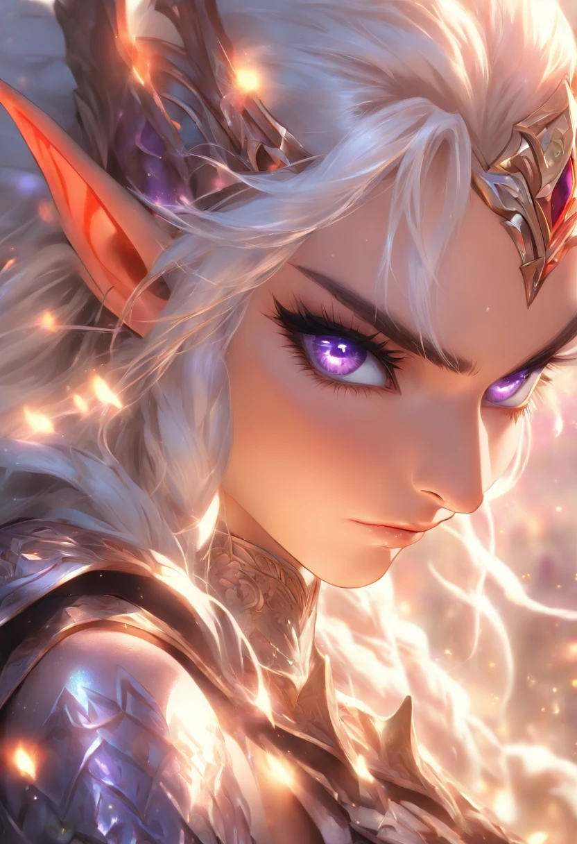 The most beautiful and sexy elf warrior princess, white hair, purple eyes, wearing incredibly detailed battle armor, tons of tattoos and piercings, in the most beautiful enchanted kingdom, highly detailed background, perfect masterpiece, high quality, high resolution