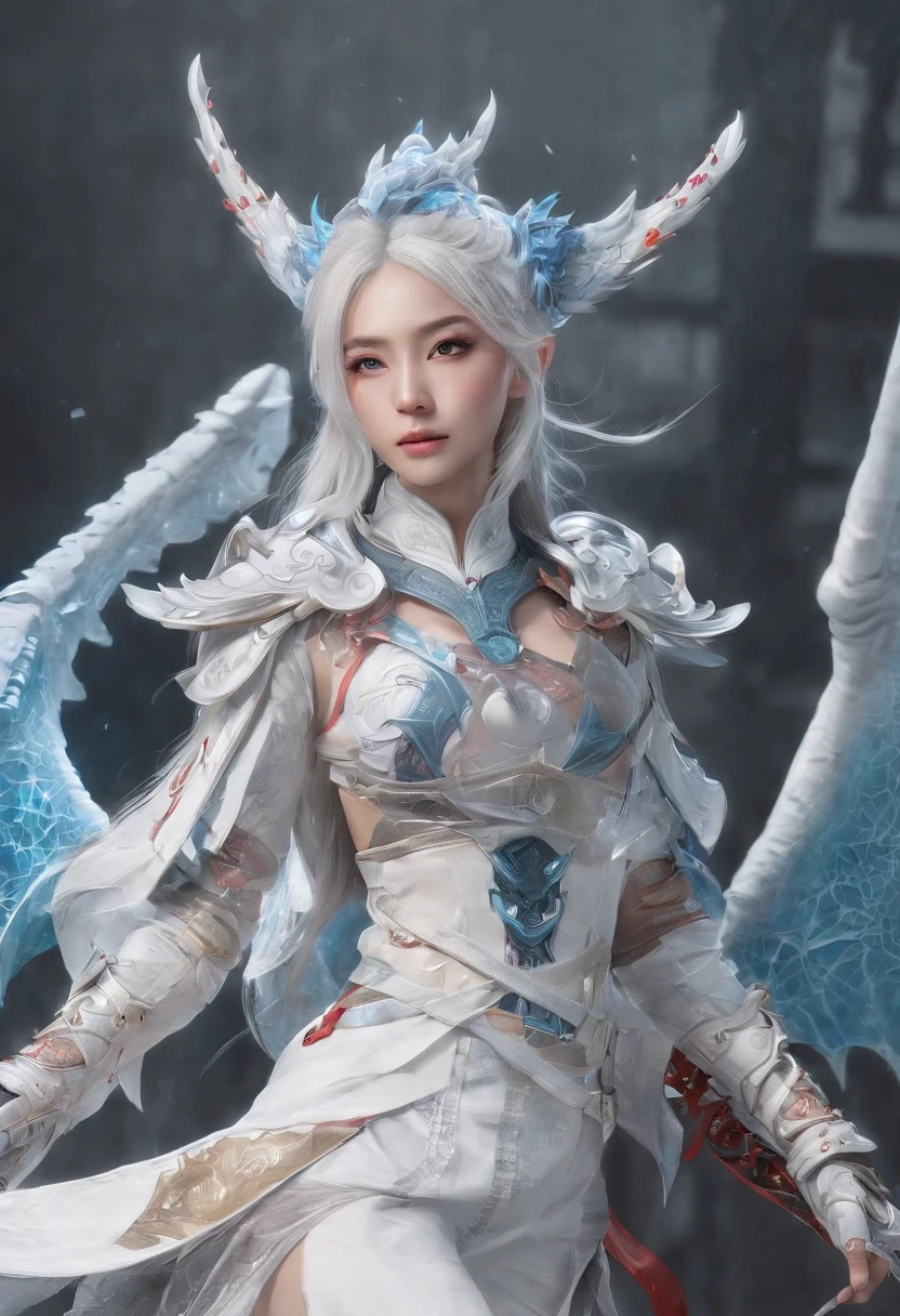 Cirilla Fiona Elen Riannon，Excellent picture quality，Outstanding details，超高分辨率，（Fidelity：1.4）, Prioritize details，Split close-up，Ride the dragon，High-tech robot dragon knight，He has a gentle and beautiful face，（（Blue and white flying semi-mechanical fuselage：1.8）），enhancer，allure，Futuristic city，nevando，Luna，Mechanically beautiful，Virtual Engine 5，Perfect detail，Octane rendering，Гипер HD，Excellent picture quality，Outstanding details，超高分辨率，（Fidelity：1.4）, Prioritize details，Split close-up，Ride the dragon，High-tech robot dragon knight，He has a gentle and beautiful face，（（Blue and white flying semi-mechanical fuselage：1.8）），enhancer，allure，Futuristic city，nevando，Luna，Mechanically beautiful，Virtual Engine 5，Perfect detail，Octane rendering，Гипер HD，动态照明，art  stations，poster for，voluminous lighting，Very detailed faces，4k wallpaper，He has a gentle and beautiful face，Long flowing hair，pony tails，Fringed Hair Ornament，Dynamic perspective，White Hanfu，White gauze flying，Red belt，Sexy，The tradition of Chinese ink painting，surrounded by cloud，cherry blossom，fog atmosphere，Ride the white dragon，White dragon horn，dynamic viewing angle，电影灯光