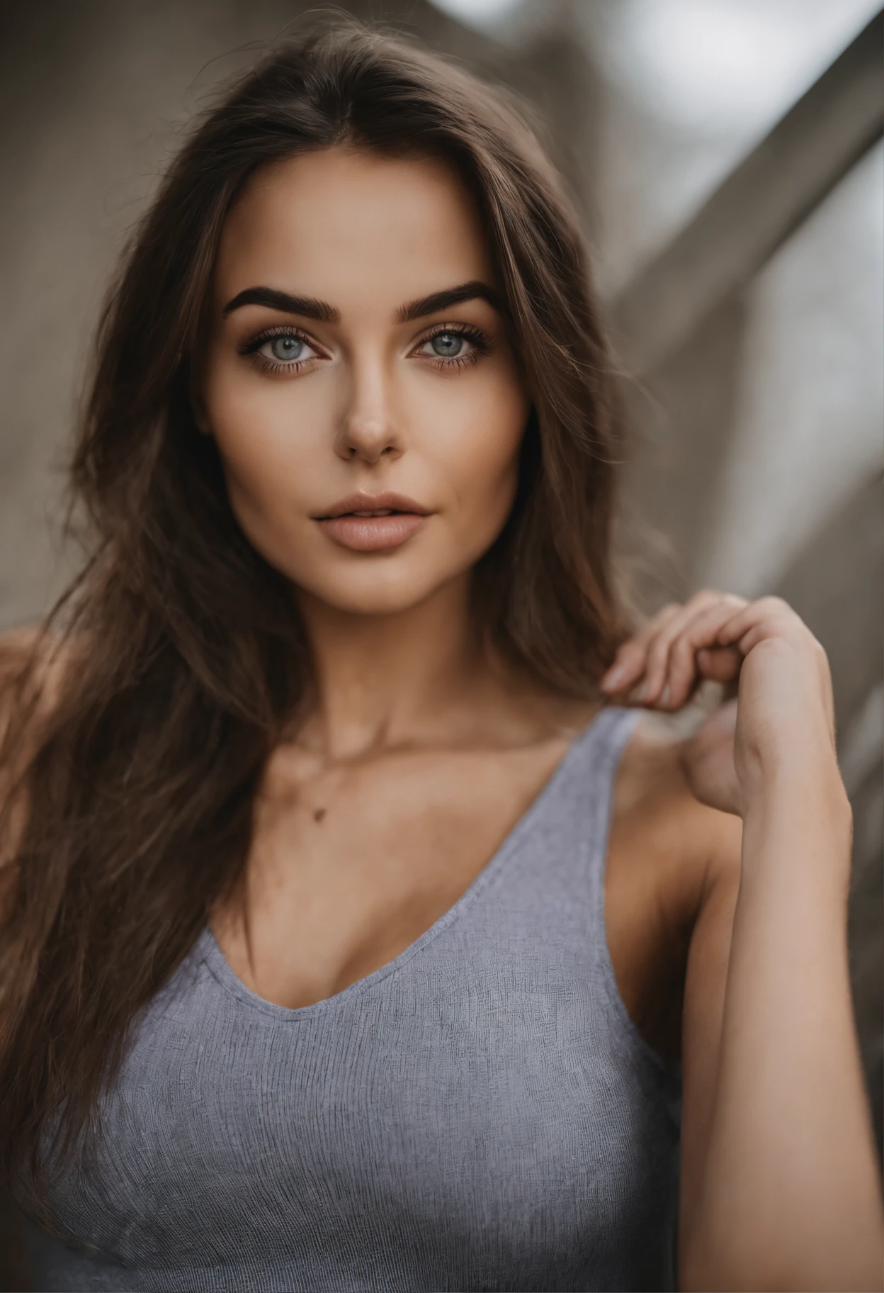 Arafed woman with tank top, fille Sexy aux yeux verts, Portrait Sophie Mudd, cheveux bruns et grands yeux, selfie of a young woman, Yeux de chambre, Violet Myers, sans maquillage, maquillage naturel, looking straight at camera, Visage avec Artgram, Maquillage subtil, Superbe photo du corps entier, dans la chambre, clivage, tits, ass, Sexey, Sexe, levrette, position Sexee,