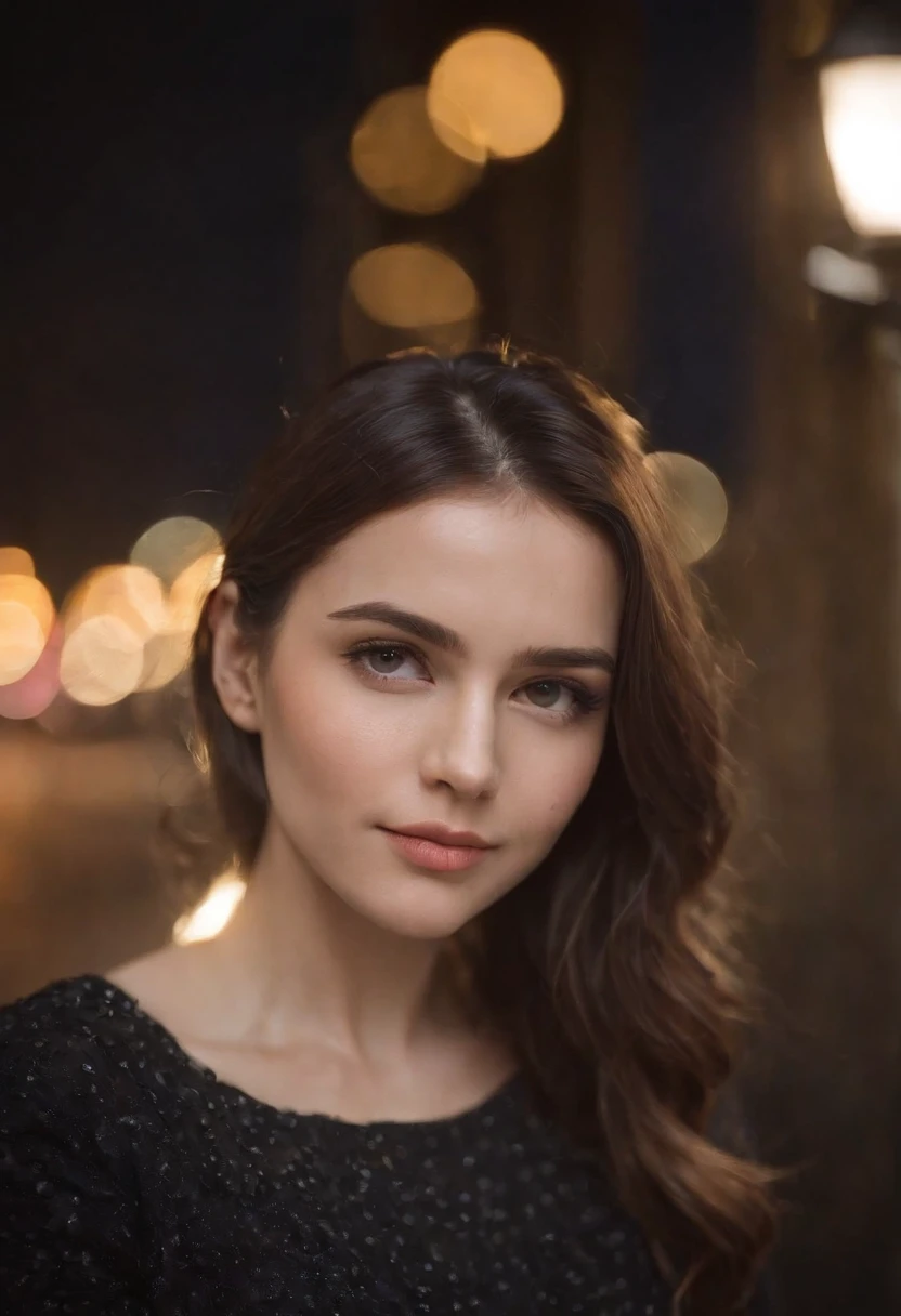 Girl on a rainy night,Front lens,Street background (Close-up Shot Shot:1.6),best qualtiy,f / 1 HD photography T bokeh,Depth of field Macro The atmosphere is sad