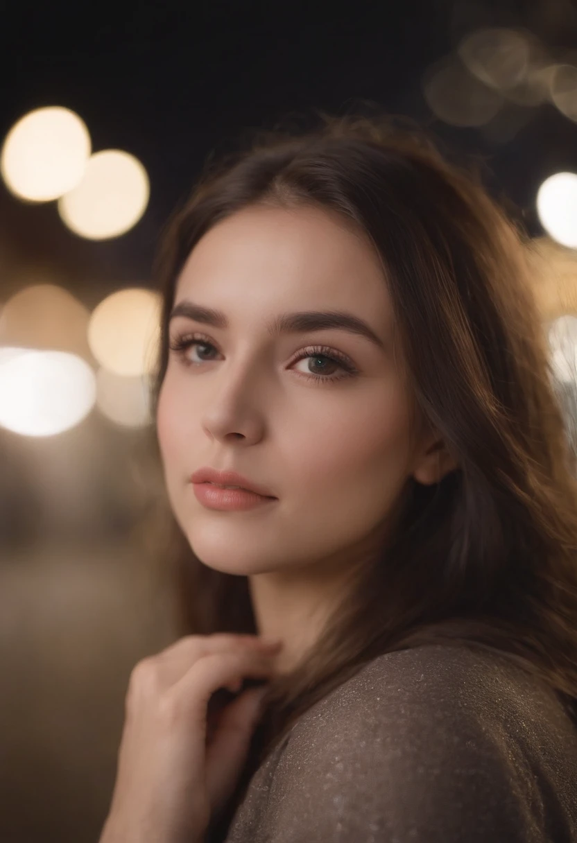 Girl on a rainy night，Front lens，Street background （Close-up Shot Shot：1.6），best qualtiy，f / 1 HD photography T bokeh，Depth of field Macro The atmosphere is sad