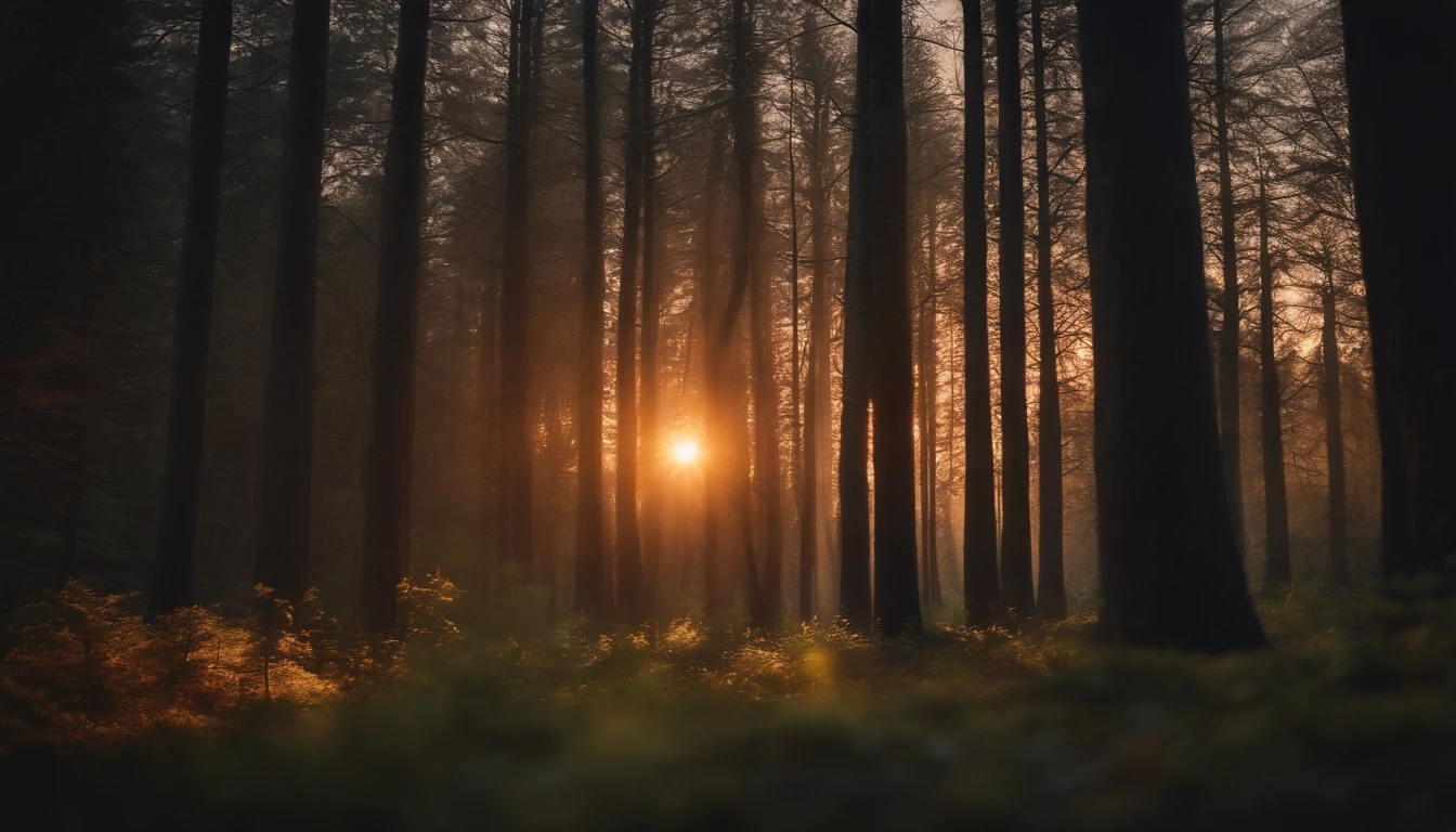 A magical forest at sunset. 4k wallpaper