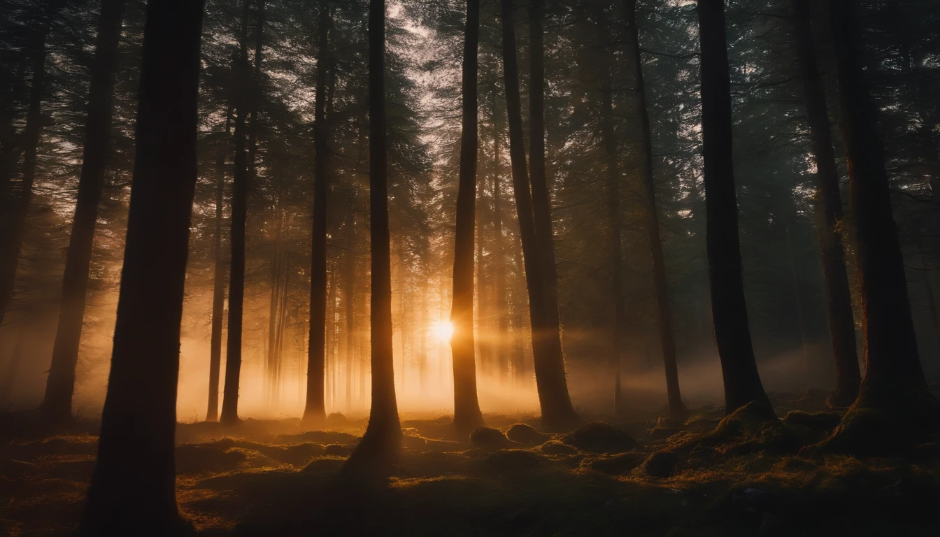 A magical forest at sunset. 4k wallpaper
