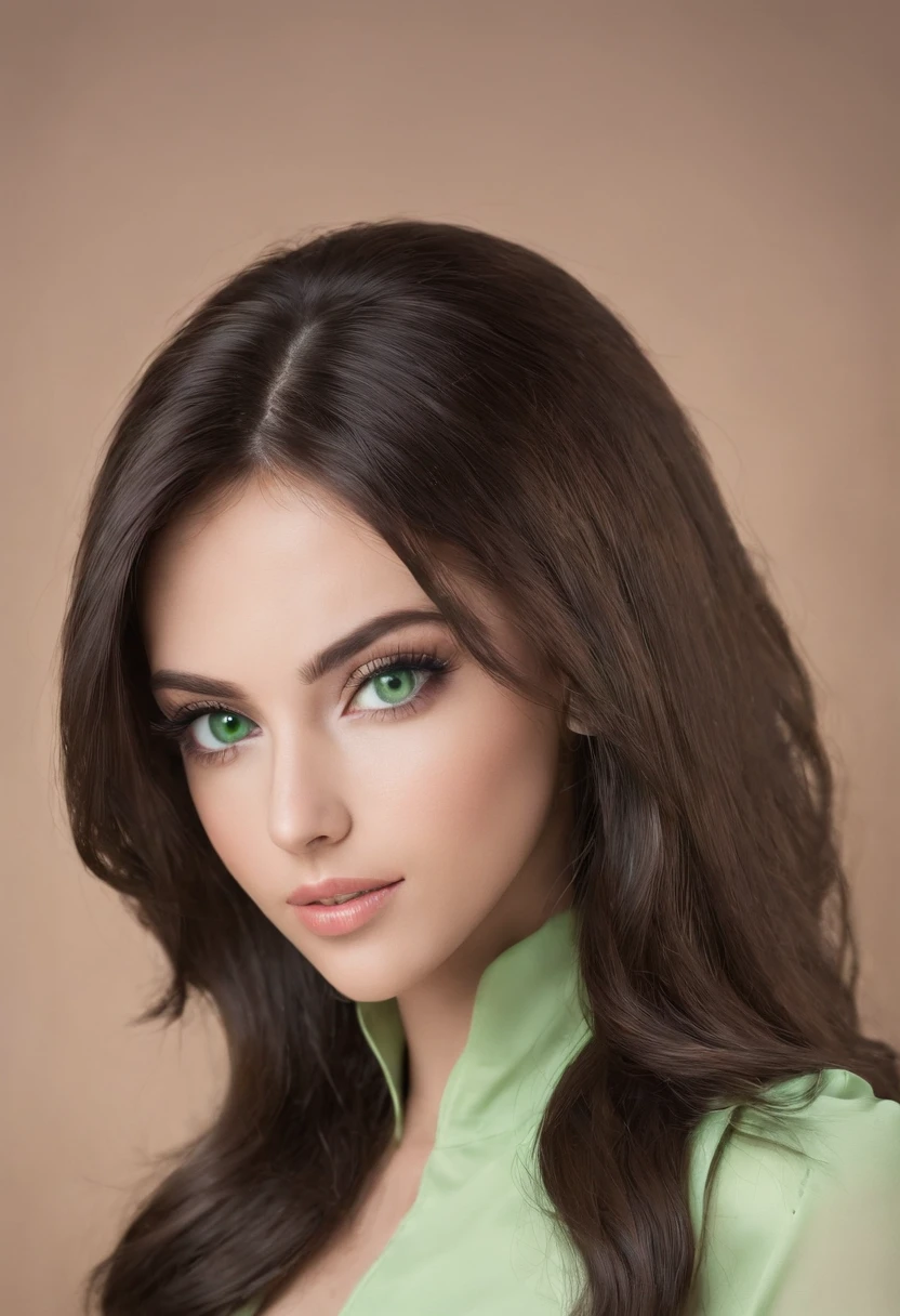 Create me a real super sexy brunette girl with an Arabic beauty light green eyes , taille 1m72 cm cheuveux long noir