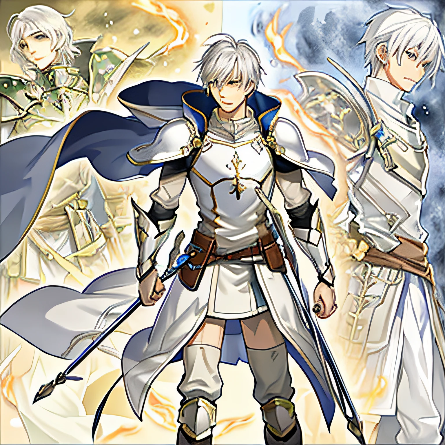 a close up of a person in a costume with a sword, final fantasy tactics character, jrpg character art, casimir art, jrpg character, ike in real life, a human male paladin, fire emblem, picture of a male cleric, picture of an adult male warrior, male paladin, silver hair